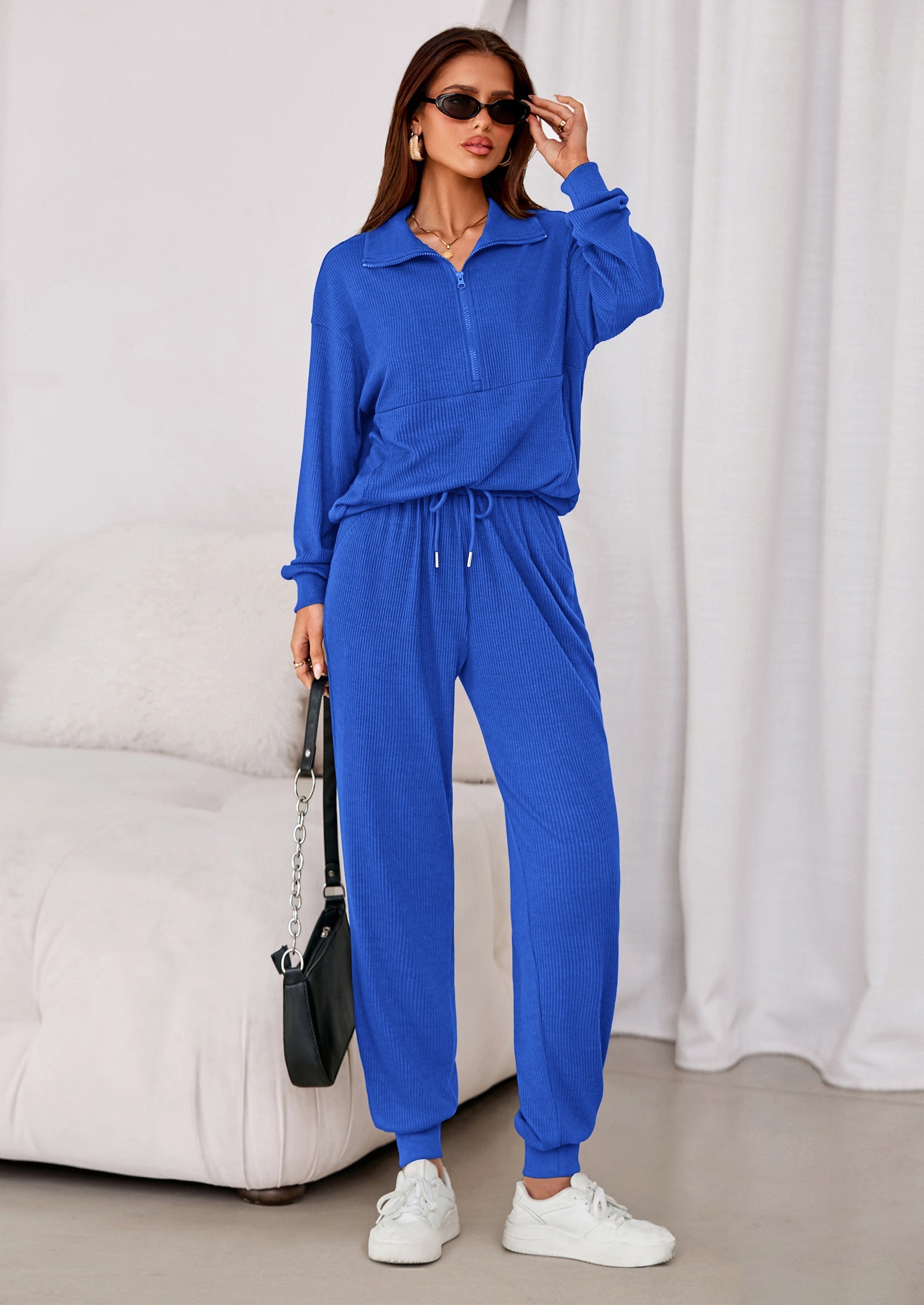 Women's Fall 2 Piece Lounge Sets Zip Up Sweatshirt Jogger Pants Sweat Track Suits Travel Outfit Winter Clothing