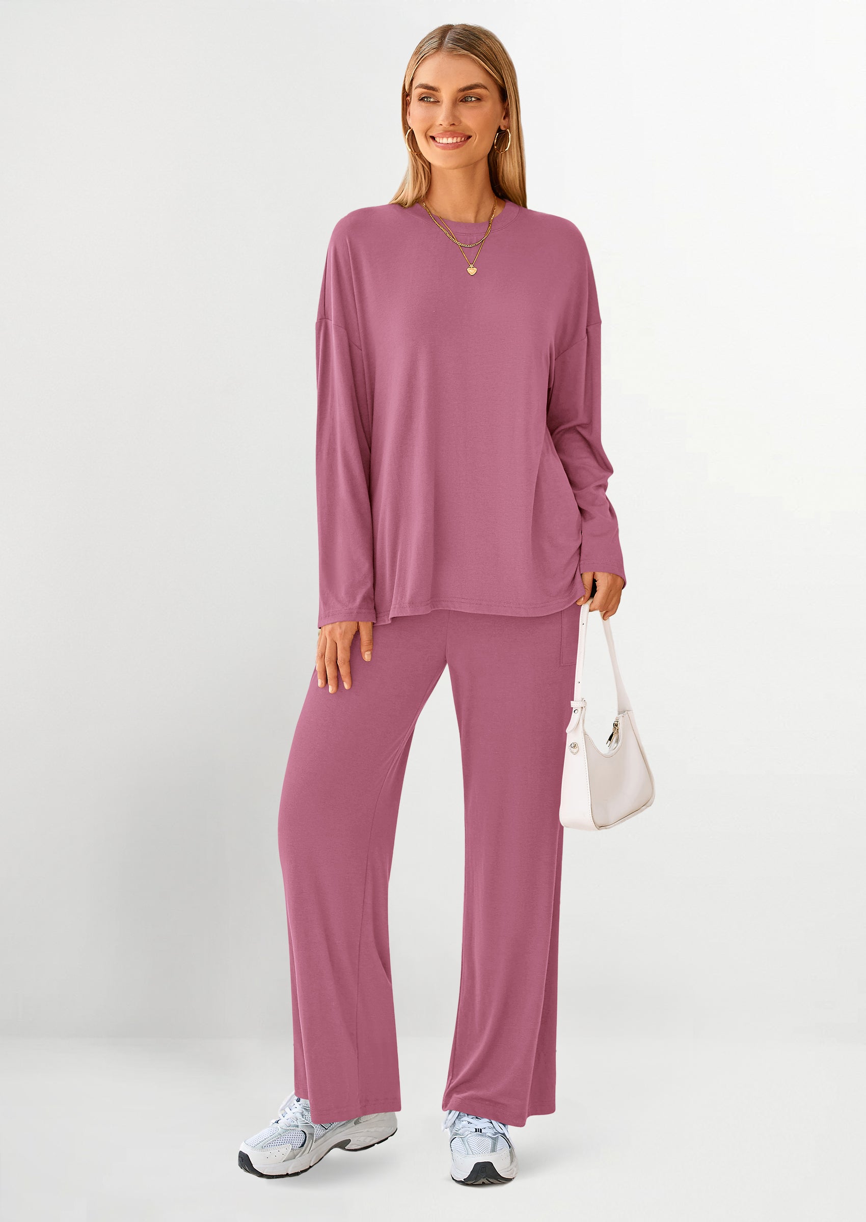 Women's Two Piece Lounge Sets Matching Long Sleeve Shirts Wide Leg Pants Tracksuits Travel Outfits Fall Clothes