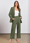 Women's Fall Two Piece Outfits Dressy Blazer Jacket and Wide Leg Pants Pockets Business Casual Office Suit Sets