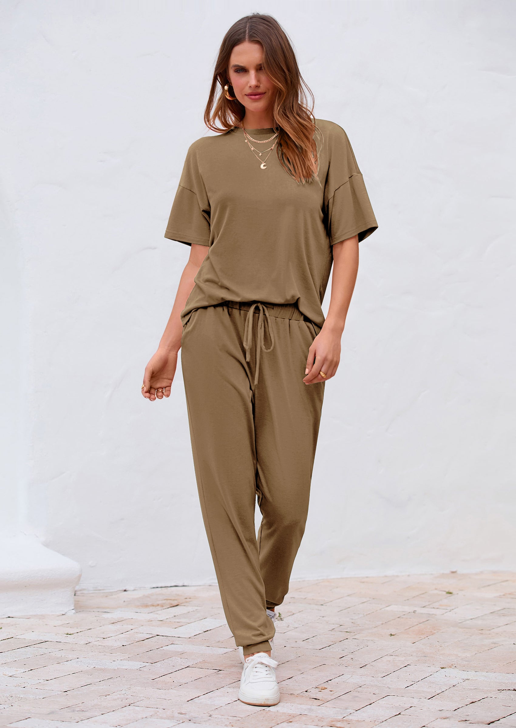 Women's Two Piece Lounge Sets Spring Summer Jogger Pants Vacation Outfits Travel Airplane Matching Clothes