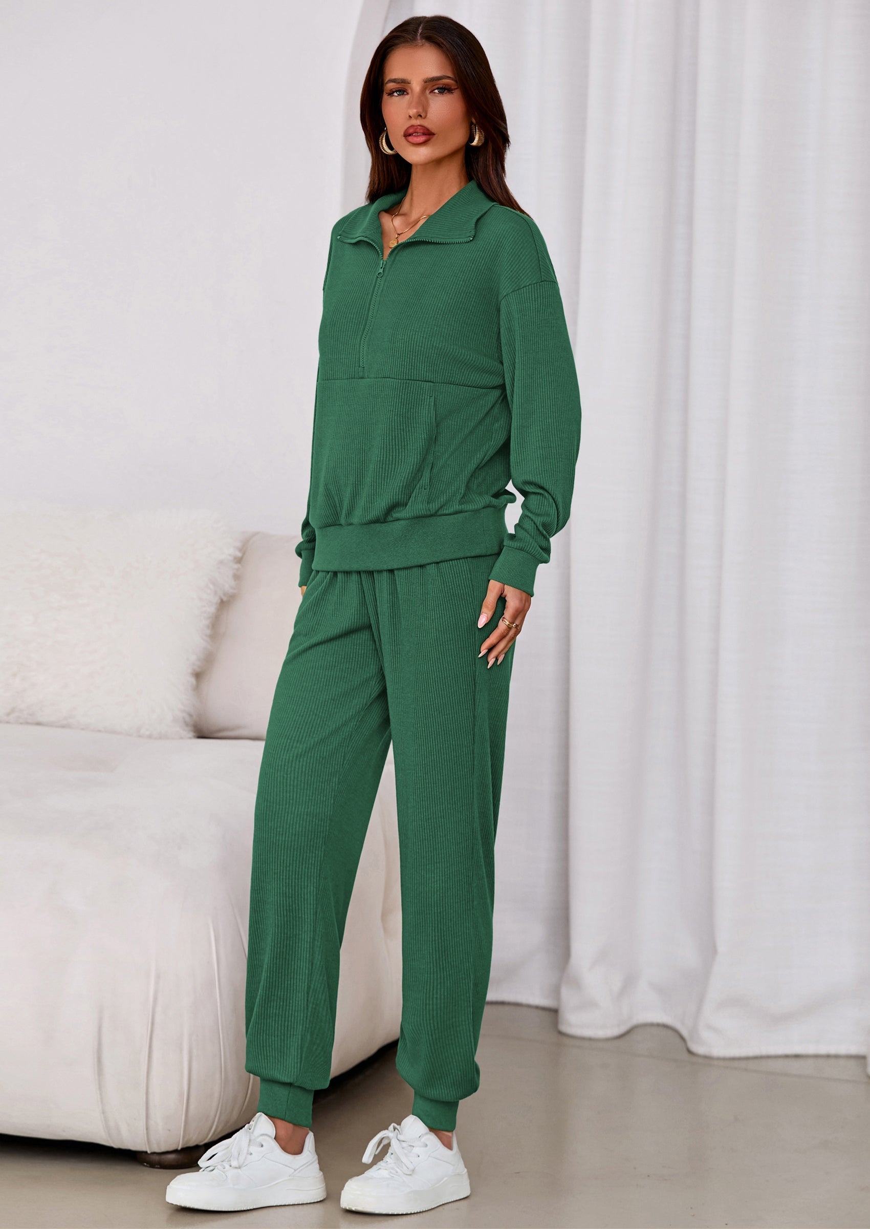 Women's Fall 2 Piece Lounge Sets Zip Up Sweatshirt Jogger Pants Sweat Track Suits Travel Outfit Winter Clothing