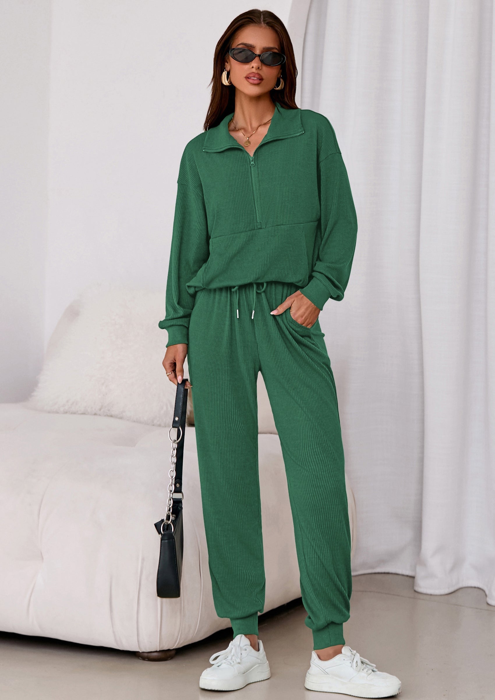 Women's Fall 2 Piece Lounge Sets Zip Up Sweatshirt Jogger Pants Sweat Track Suits Travel Outfit Winter Clothing