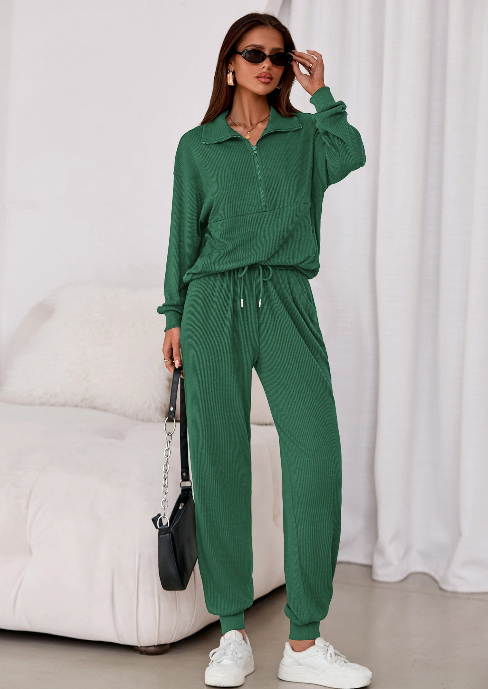 Women's Fall 2 Piece Lounge Sets Zip Up Sweatshirt Jogger Pants Sweat Track Suits Travel Outfit Winter Clothing