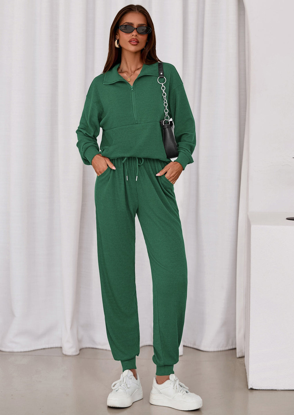Women's Fall 2 Piece Lounge Sets Zip Up Sweatshirt Jogger Pants Sweat Track Suits Travel Outfit Winter Clothing