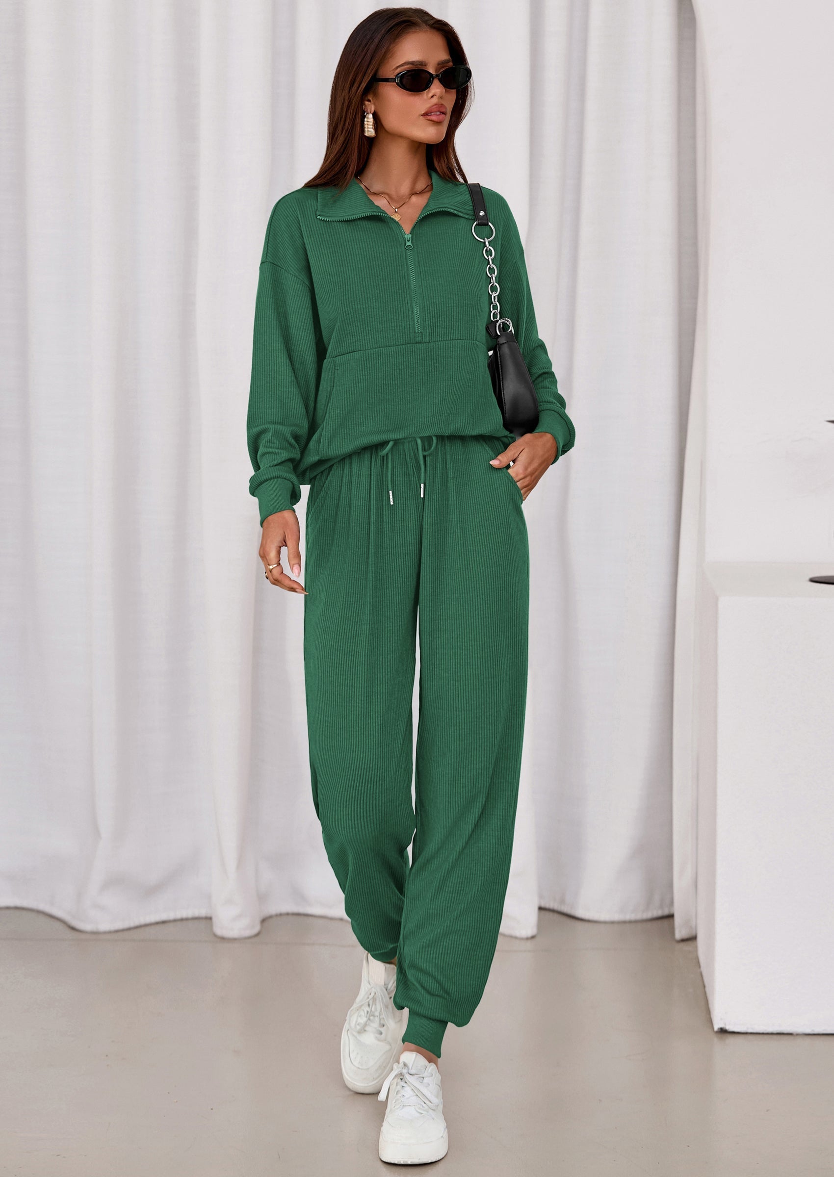 Women's Fall 2 Piece Lounge Sets Zip Up Sweatshirt Jogger Pants Sweat Track Suits Travel Outfit Winter Clothing