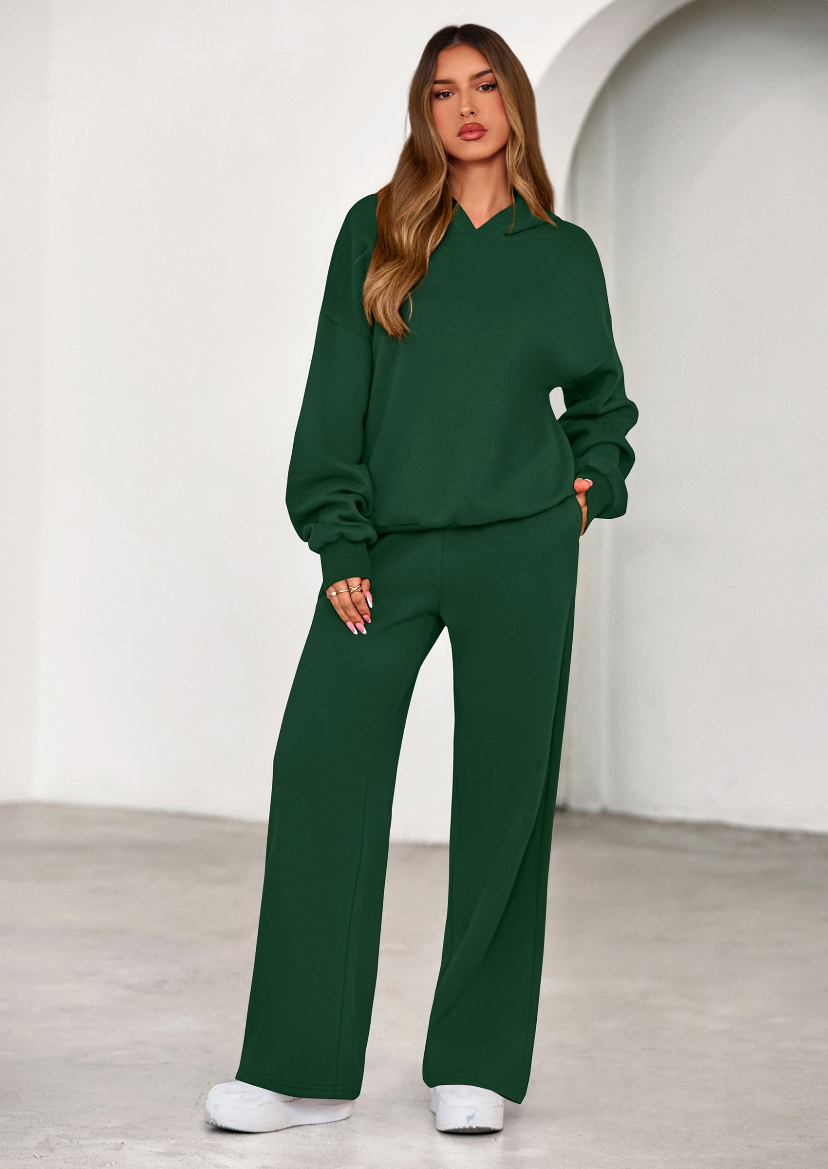 Womens Sweatsuits 2 Piece Set Casual Winter Long Sleeve Hoodie Loose Wide Leg Sweatpants Fall Tracksuit
