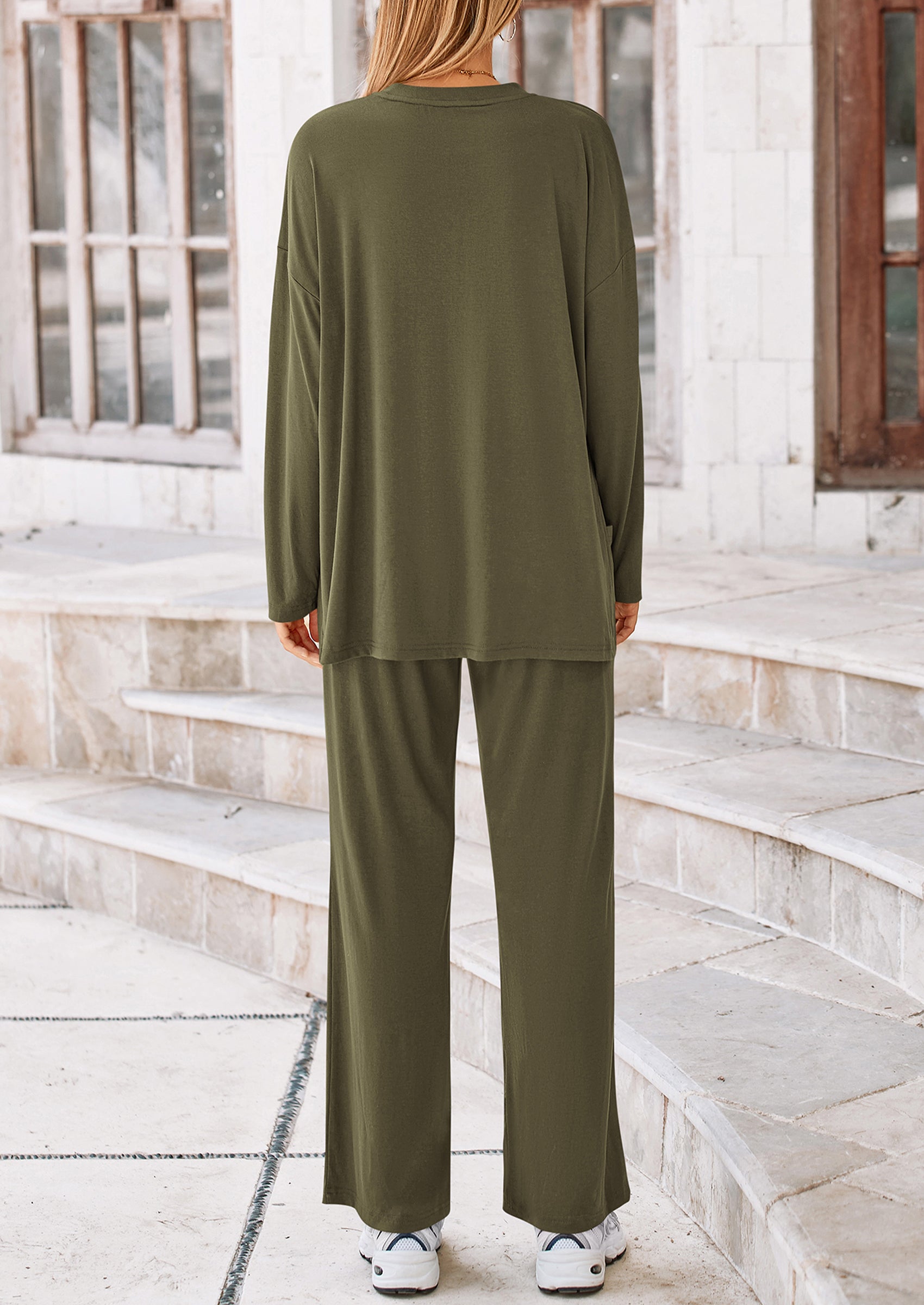 Women's 2 Piece Outfits Casual Short Sleeve Pullover Tops and Wide Leg Pants Lounge Sets Tracksuits