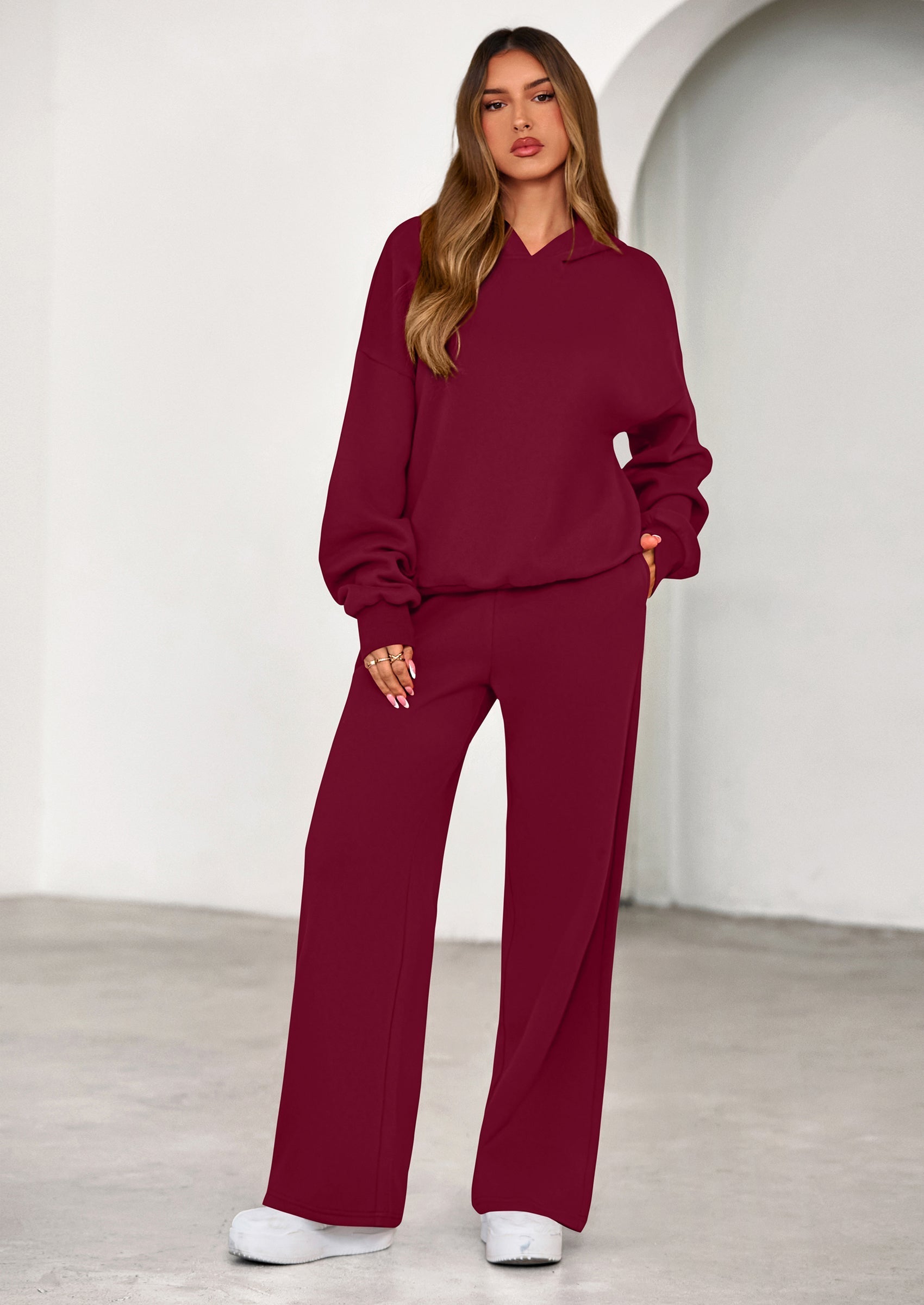 Womens Sweatsuits 2 Piece Set Casual Winter Long Sleeve Hoodie Loose Wide Leg Sweatpants Fall Tracksuit