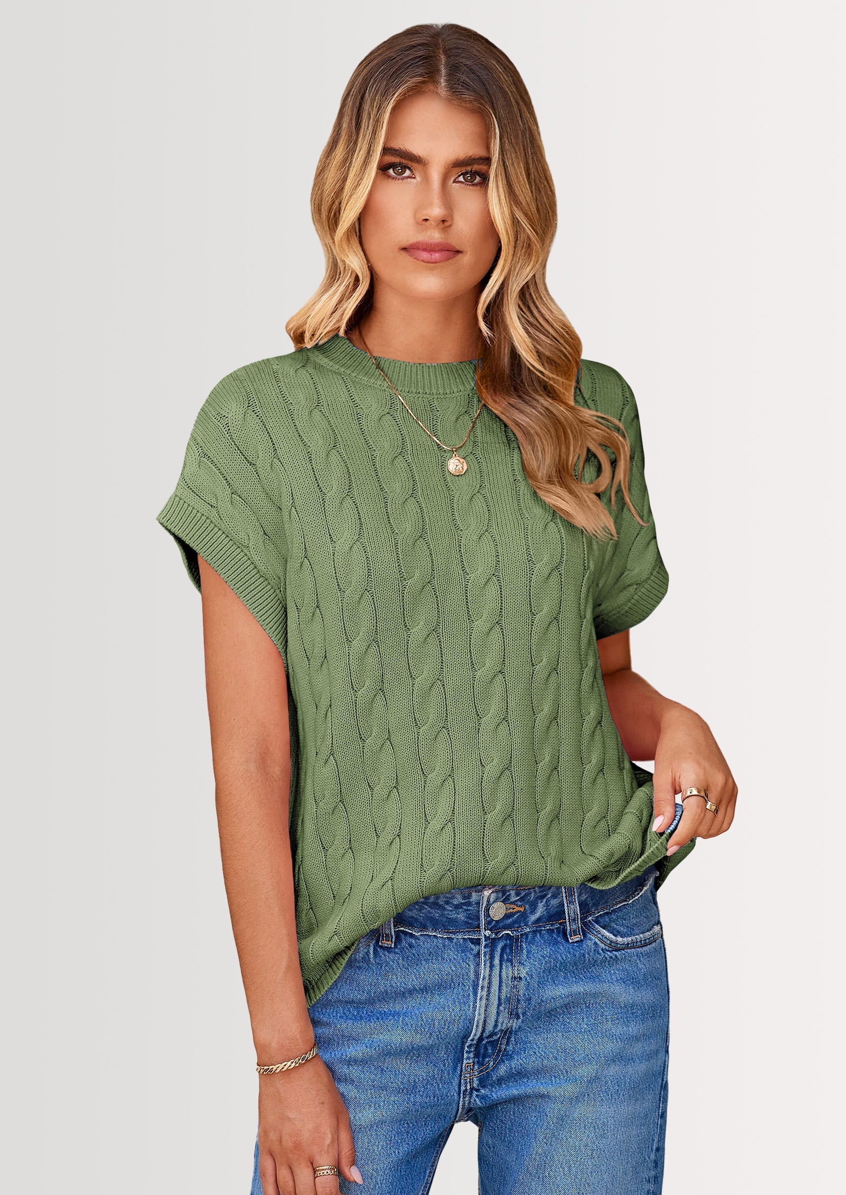 Women's Sweater Vest Summer Short Sleeve Tops Casual Crewneck Knit Oversized Pullover Trendy Spring Outfits