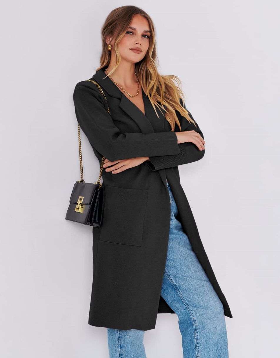 Cardigan for Women Oversized Open Front Sweater Coat Long Sleeve Lapel Blazer Jacket Fall Outwear Coatigan