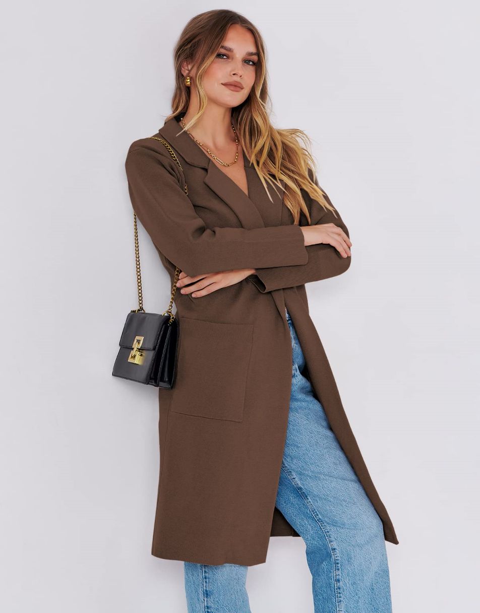 Cardigan for Women Oversized Open Front Sweater Coat Long Sleeve Lapel Blazer Jacket Fall Outwear Coatigan