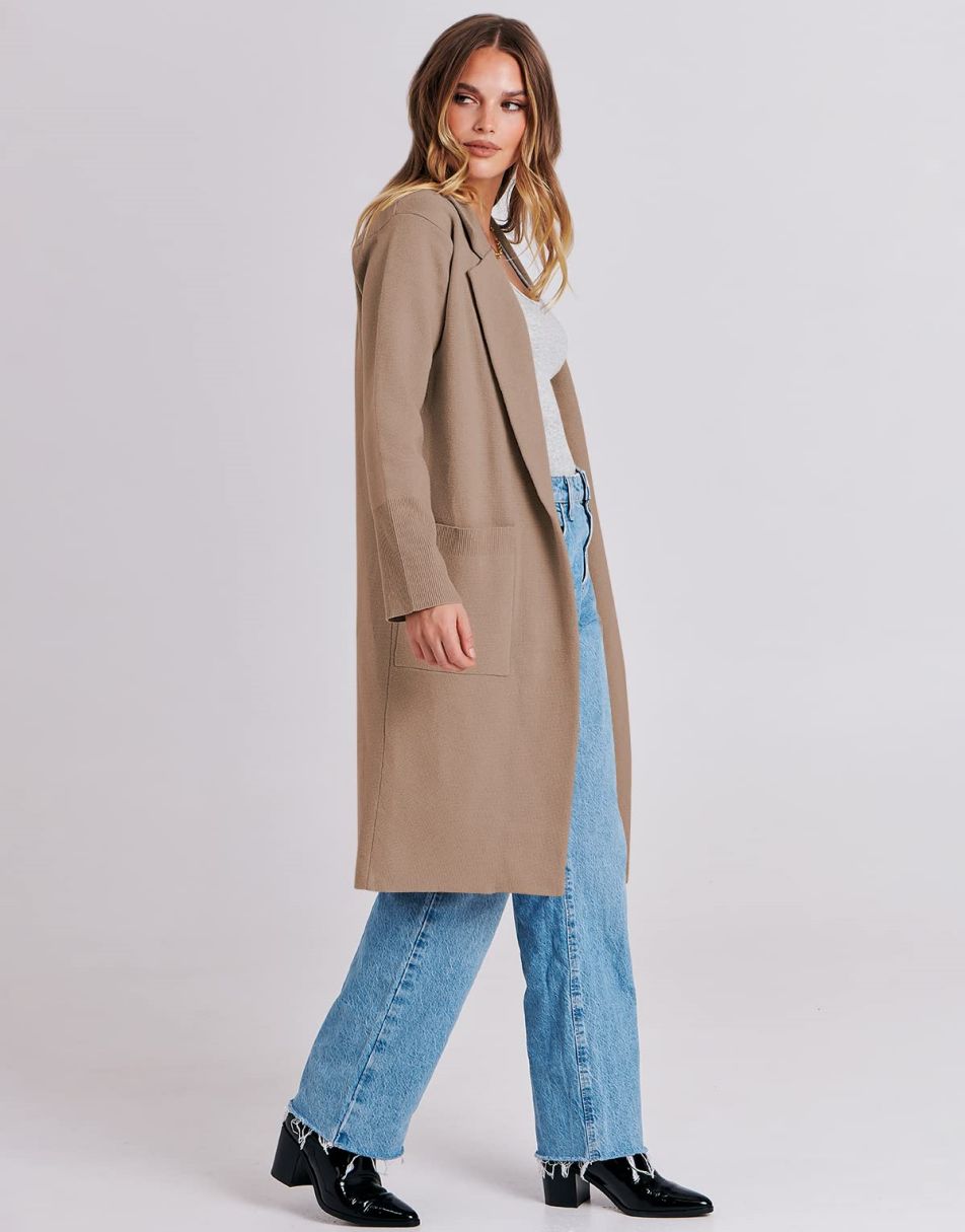Cardigan for Women Oversized Open Front Sweater Coat Long Sleeve Lapel Blazer Jacket Fall Outwear Coatigan