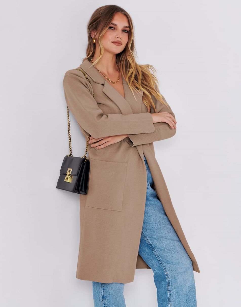 Cardigan for Women Oversized Open Front Sweater Coat Long Sleeve Lapel Blazer Jacket Fall Outwear Coatigan