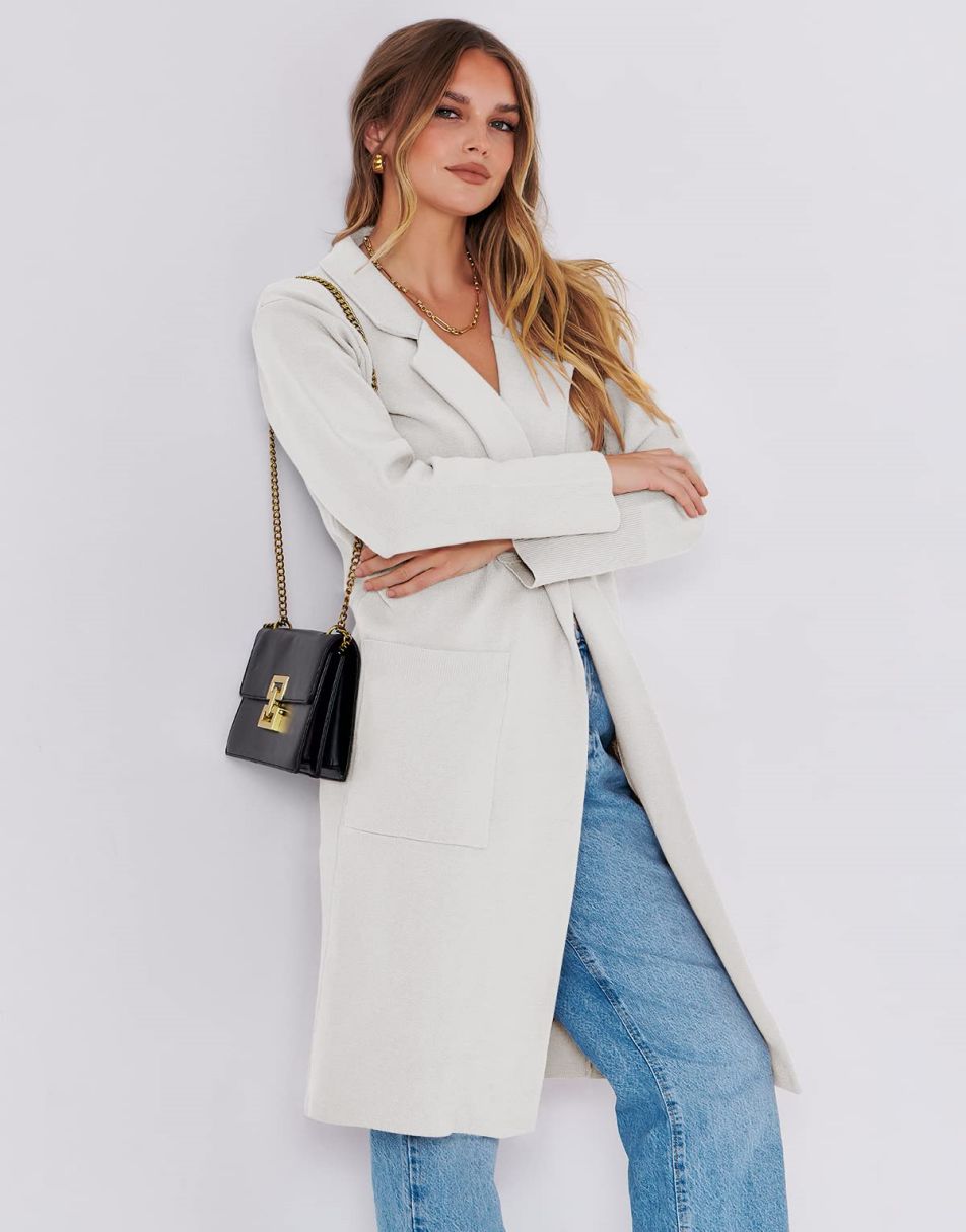Cardigan for Women Oversized Open Front Sweater Coat Long Sleeve Lapel Blazer Jacket Fall Outwear Coatigan