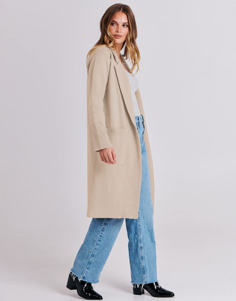 Cardigan for Women Oversized Open Front Sweater Coat Long Sleeve Lapel Blazer Jacket Fall Outwear Coatigan