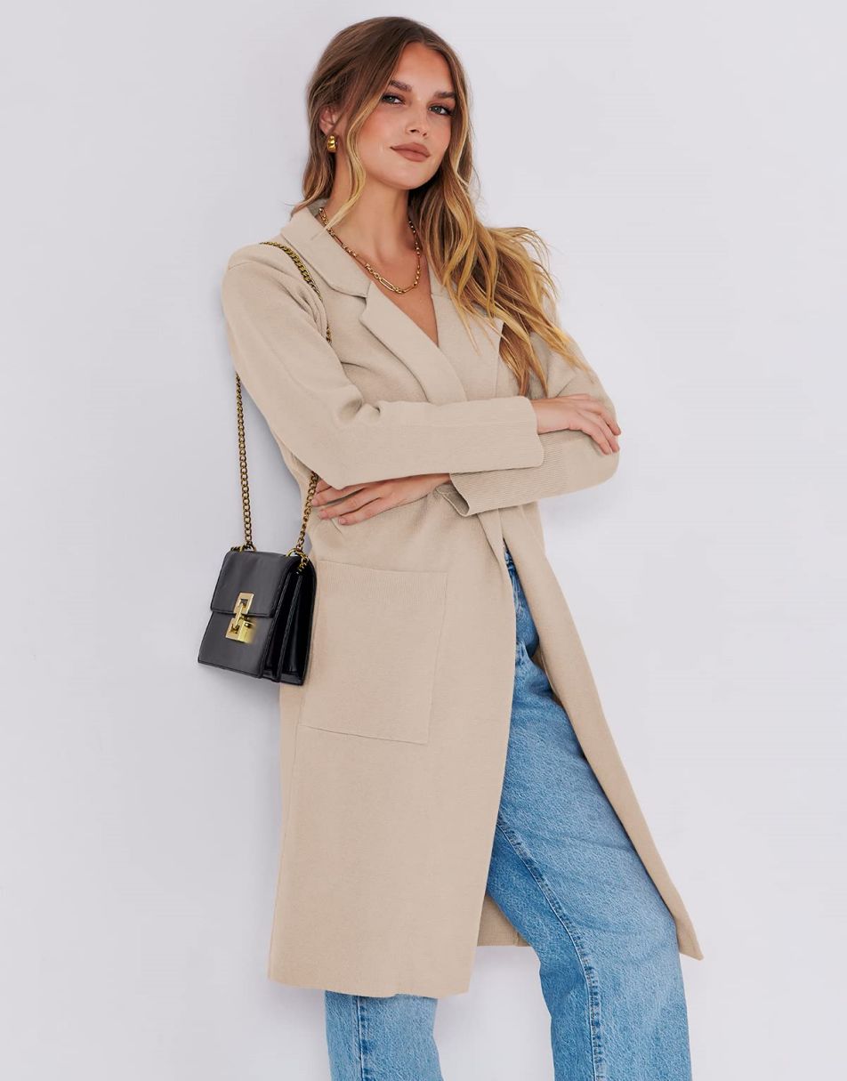 Cardigan for Women Oversized Open Front Sweater Coat Long Sleeve Lapel Blazer Jacket Fall Outwear Coatigan