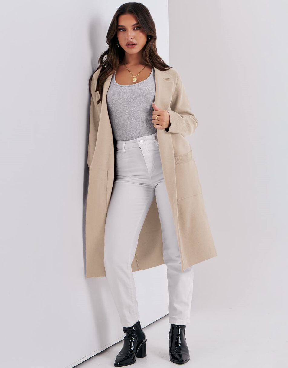Cardigan for Women Oversized Open Front Sweater Coat Long Sleeve Lapel Blazer Jacket Fall Outwear Coatigan