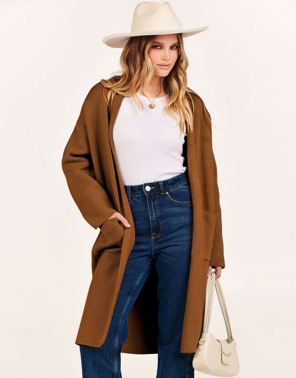 Women's Cardigan Long Sweater Oversized Open Front Knit Coatigan Duster Coat 2025 Trendy Fall Outfits Outerwear
