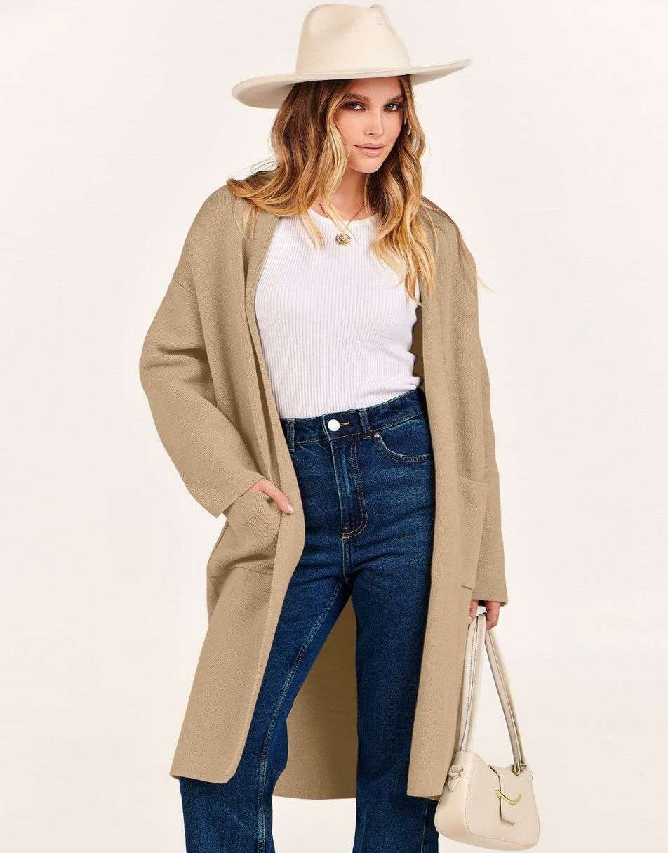 Women's Cardigan Long Sweater Oversized Open Front Knit Coatigan Duster Coat 2025 Trendy Fall Outfits Outerwear