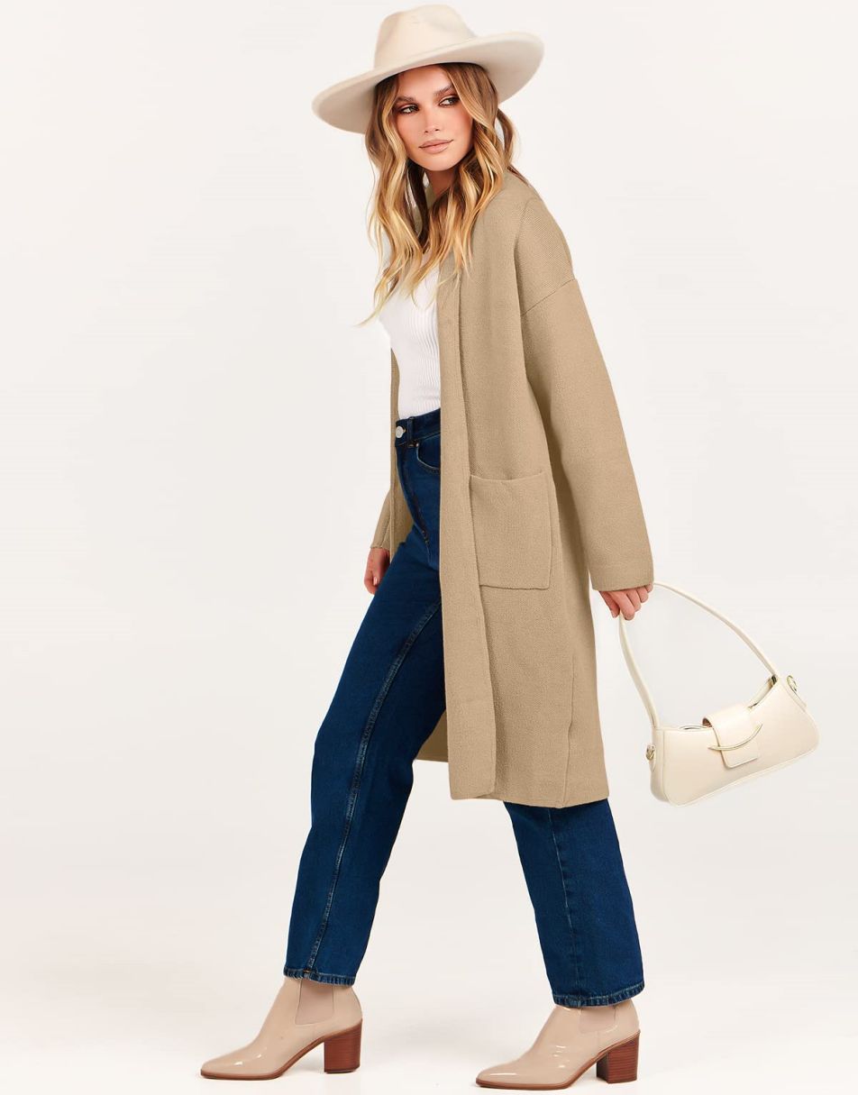 Women's Cardigan Long Sweater Oversized Open Front Knit Coatigan Duster Coat 2025 Trendy Fall Outfits Outerwear