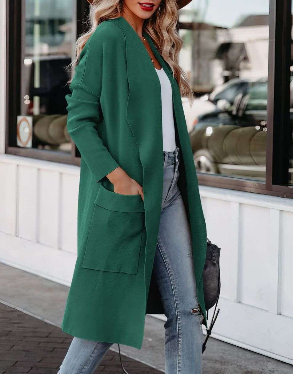 Women's Casual Long Sleeve Draped Open Front Knit Pockets Long Cardigan Jackets Sweater