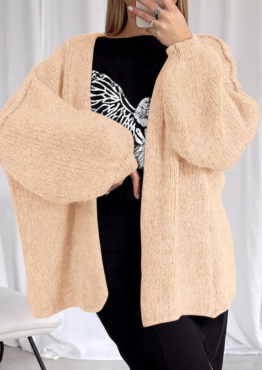 Womens Oversized Cardigan Sweaters Fall Long Lantern Sleeve Knit Open Front Lightweight Sweater