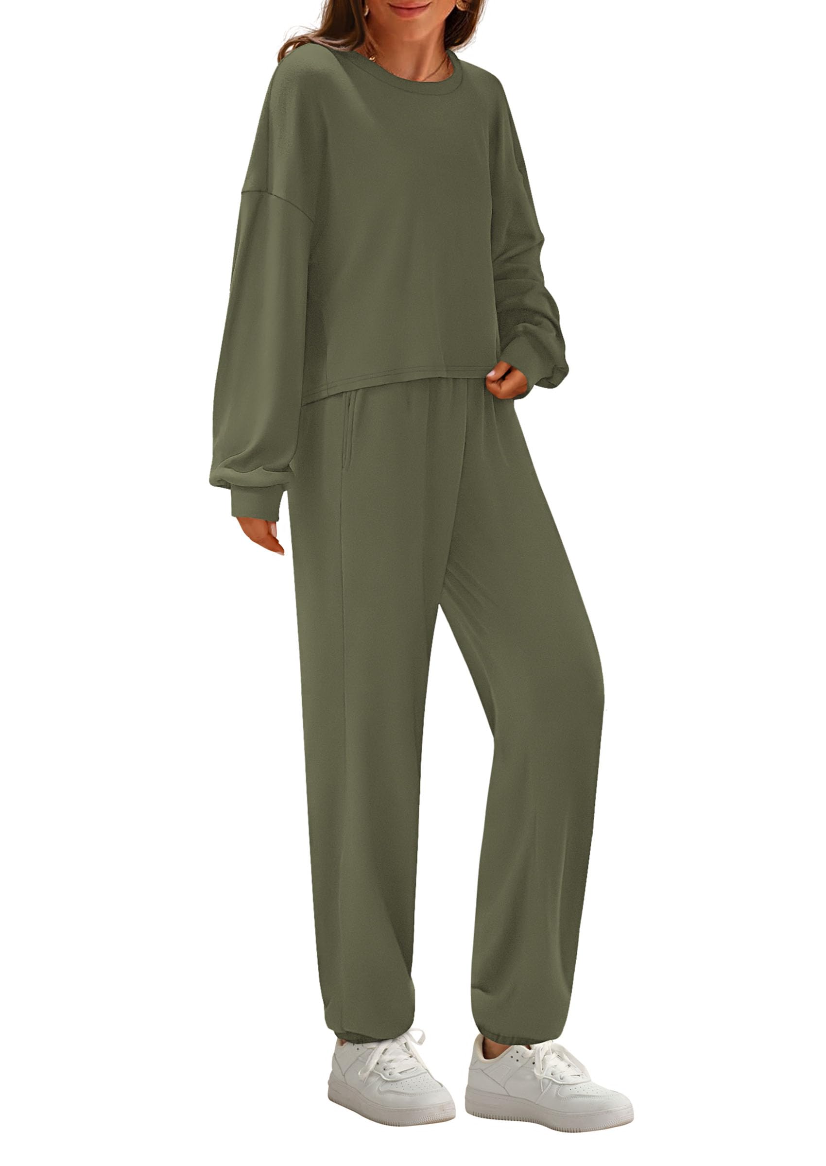 Women's Two Piece Outfits Lounge Sets Long Sleeve Pullover Tops Sweatpants Fall Fashion Matching Clothing