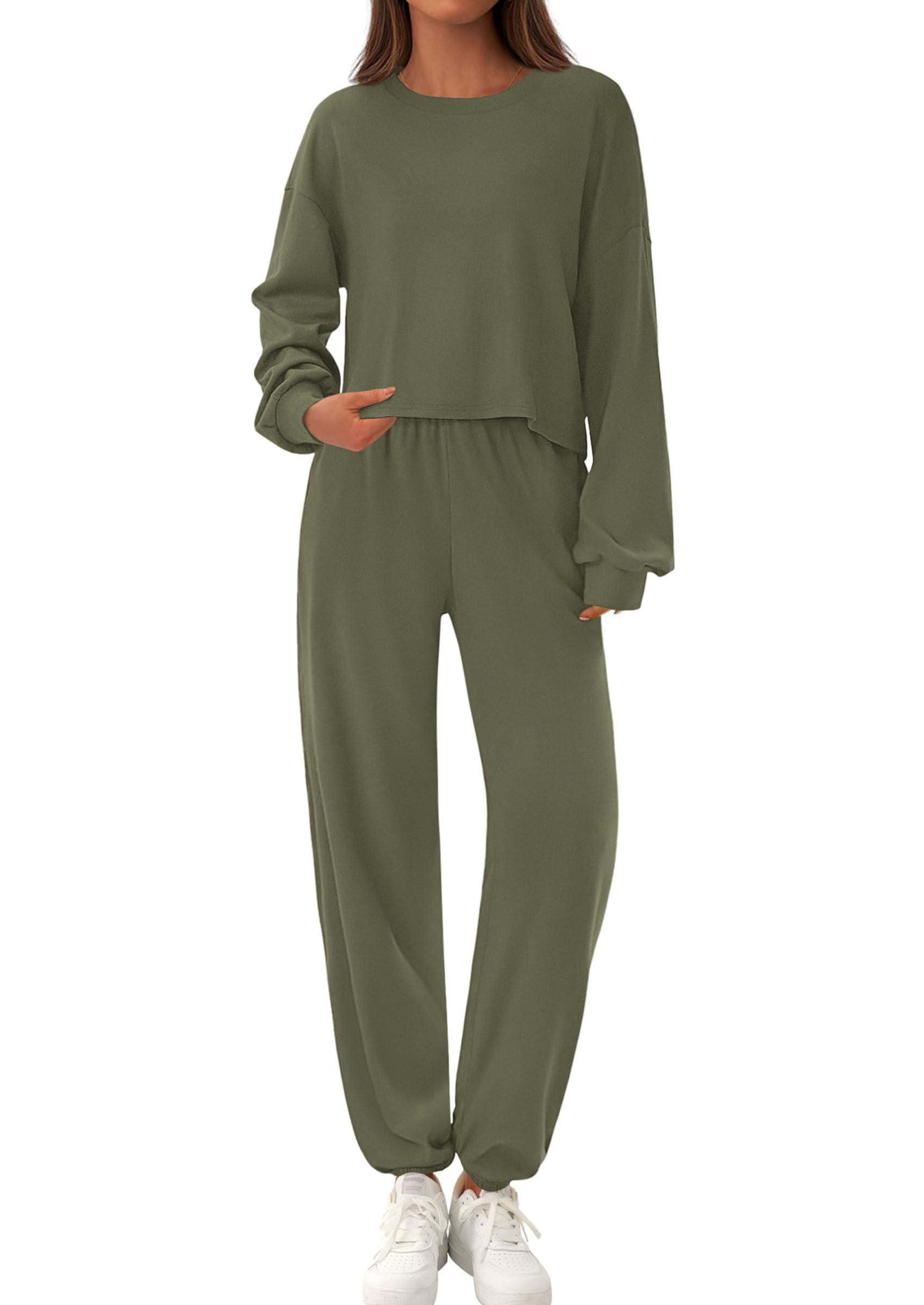 Women's Two Piece Outfits Lounge Sets Long Sleeve Pullover Tops Sweatpants Fall Fashion Matching Clothing