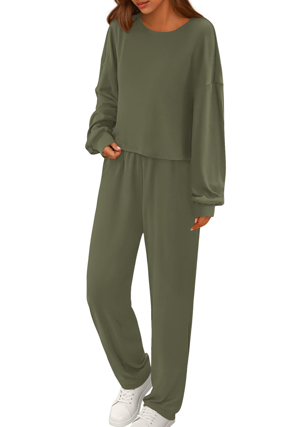 Women's Two Piece Outfits Lounge Sets Long Sleeve Pullover Tops Sweatpants Fall Fashion Matching Clothing