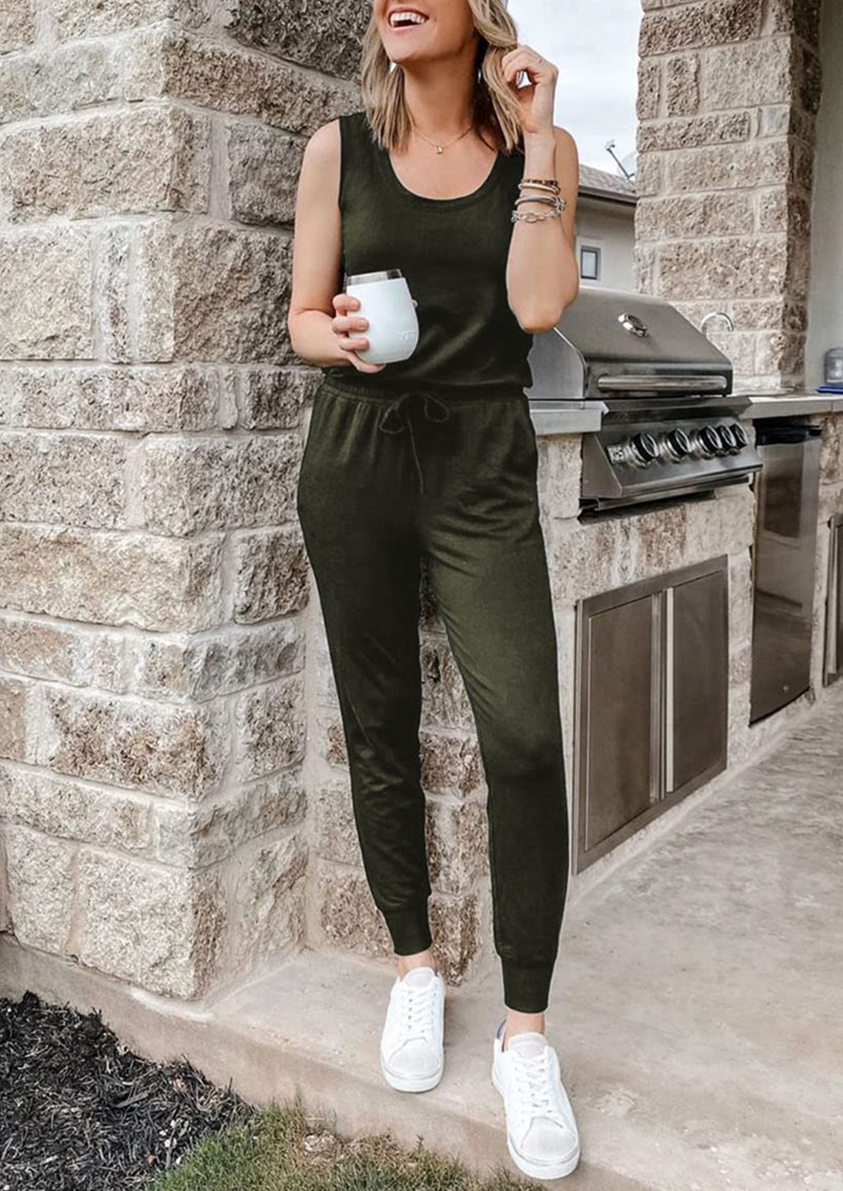 Two Piece Outfit Sets Casual Sleeveless Crewneck Tops and Sweatpants