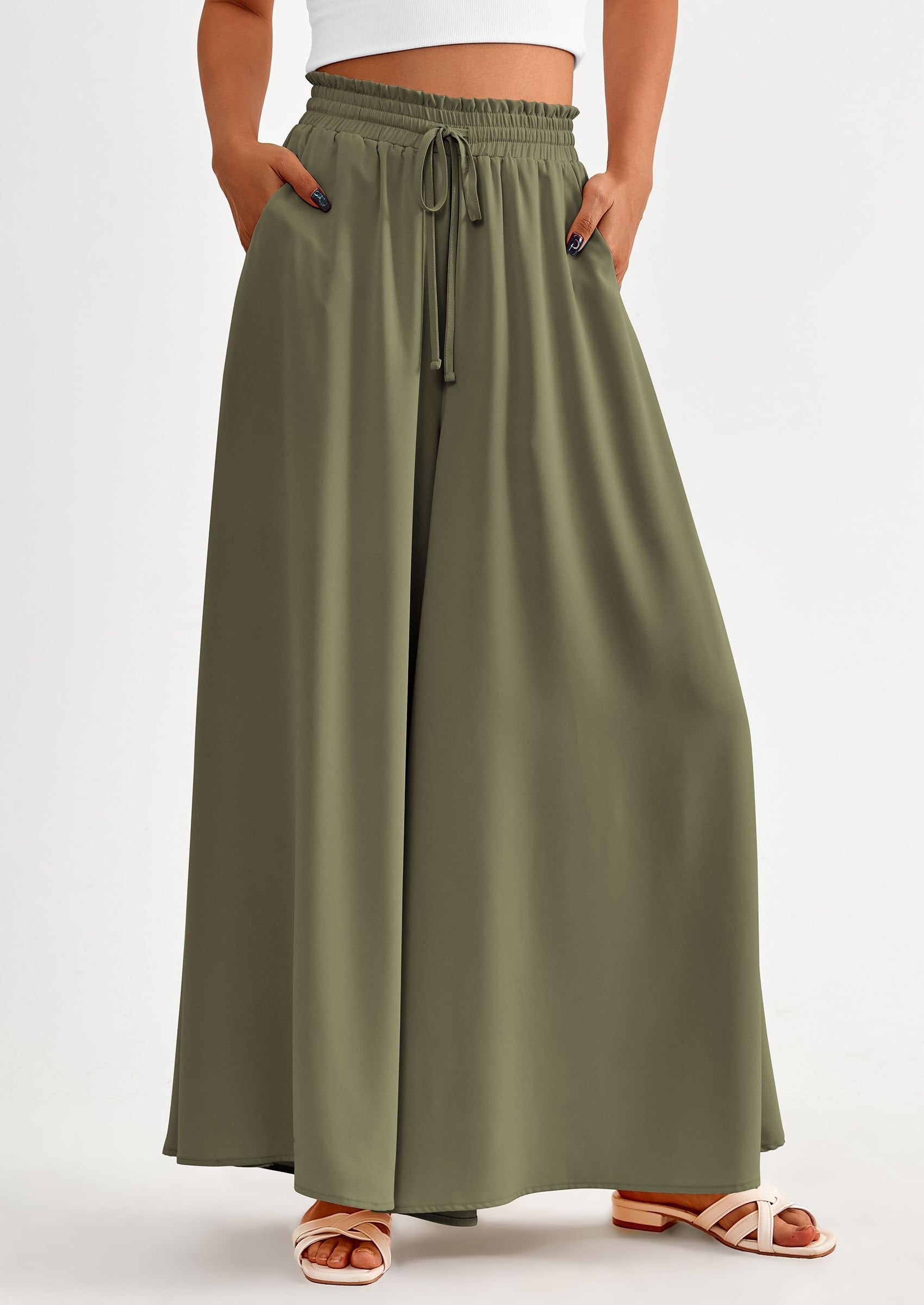 Women's Summer Wide Leg Palazzo Pants High Waisted Flowy Pockets Trendy Casual Lounge Boho Beach Trousers