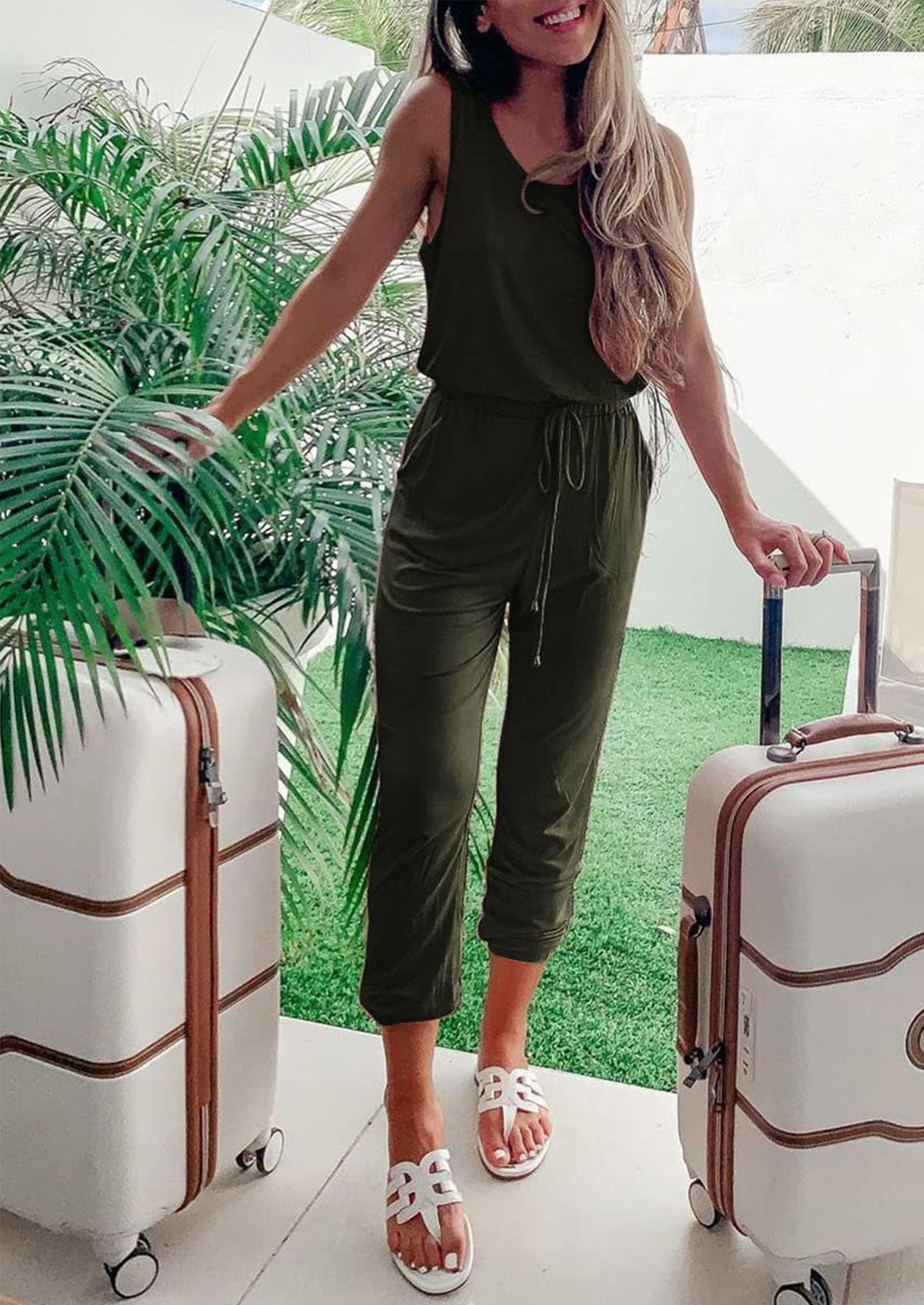 Two Piece Outfit Sets Casual Sleeveless Crewneck Tops and Sweatpants
