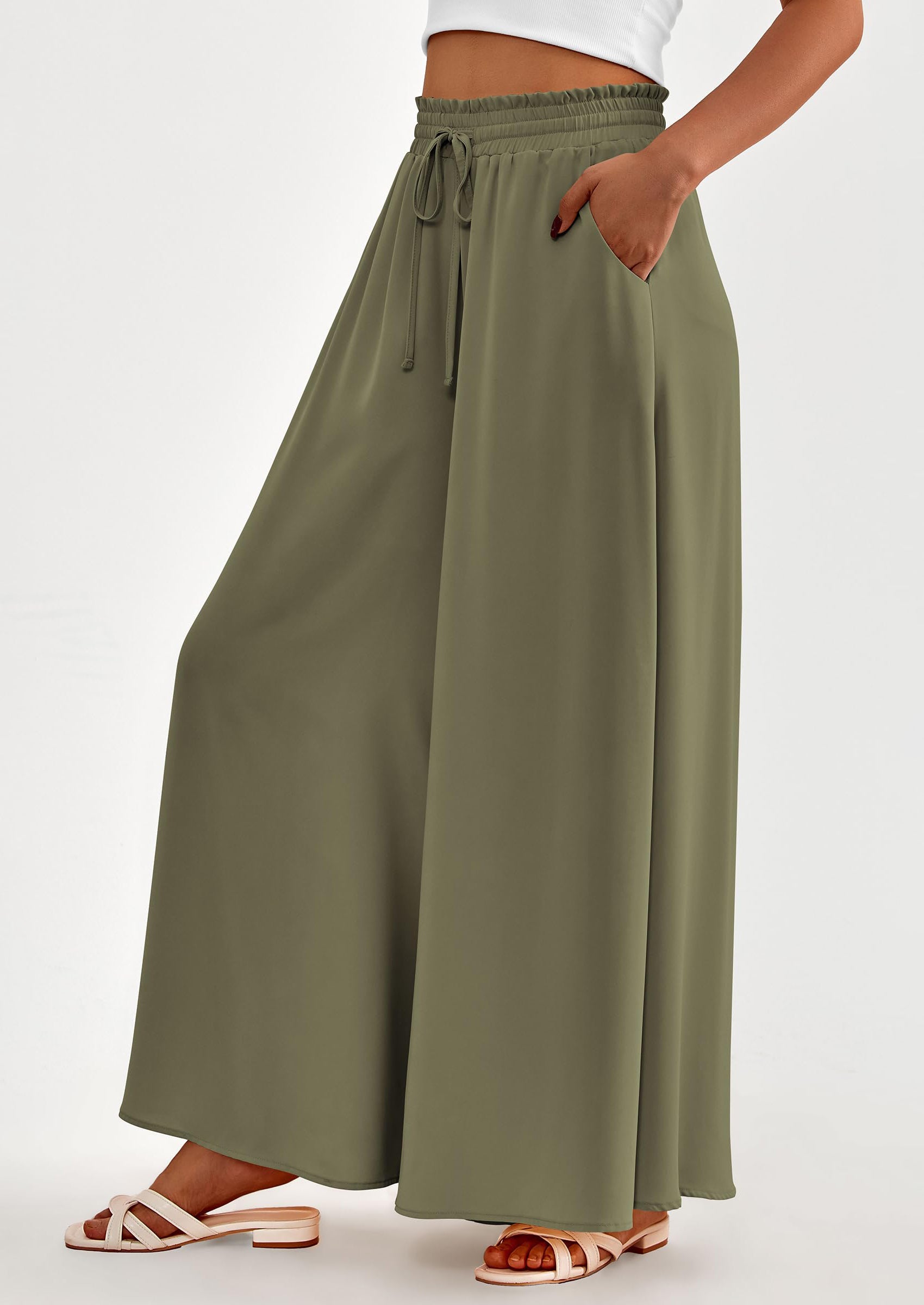Women's Summer Wide Leg Palazzo Pants High Waisted Flowy Pockets Trendy Casual Lounge Boho Beach Trousers