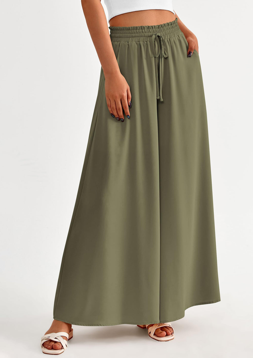 Women's Summer Wide Leg Palazzo Pants High Waisted Flowy Pockets Trendy Casual Lounge Boho Beach Trousers