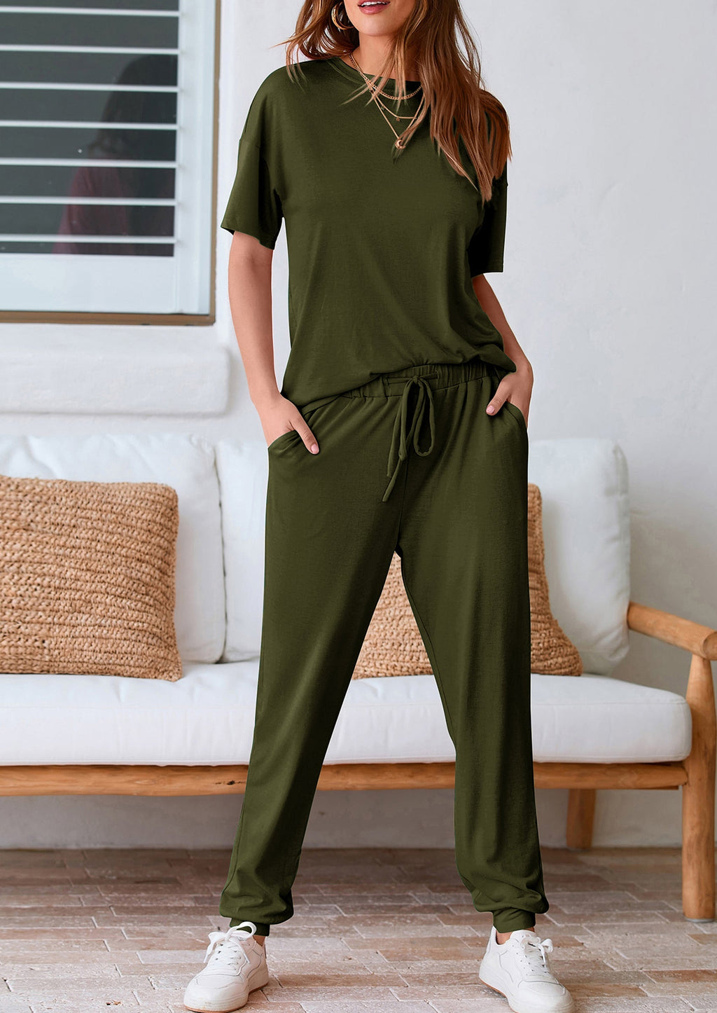 Women's Two Piece Lounge Sets Spring Summer Jogger Pants Vacation Outfits Travel Airplane Matching Clothes