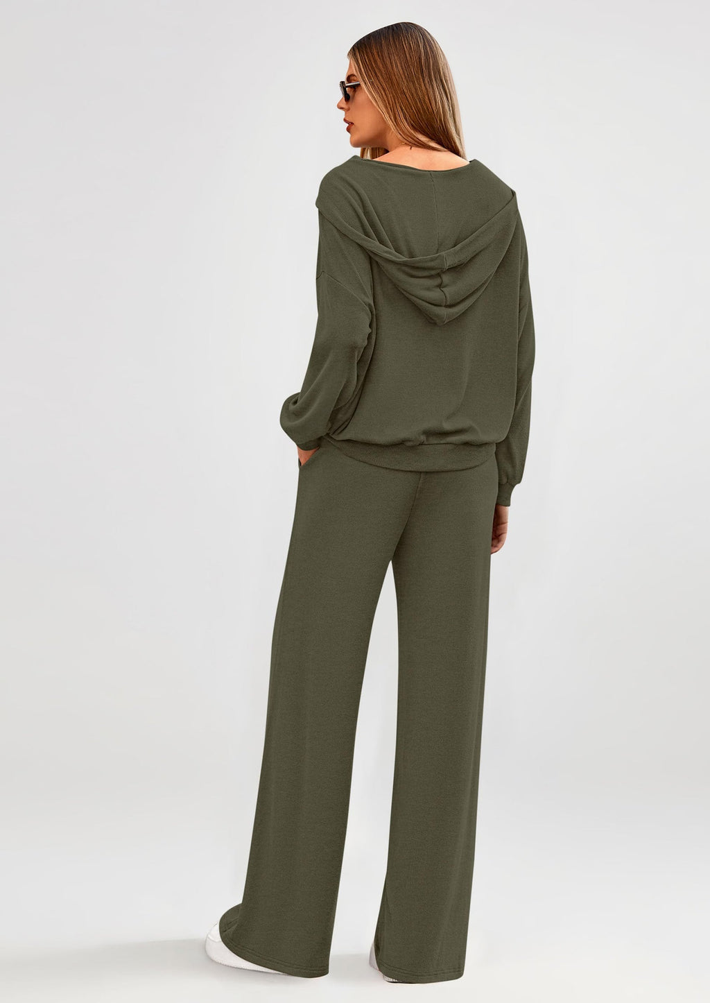Women's 2 Piece Fall Lounge Sets Zip Up Hoodie Wide Leg Pants Tracksuit Matching Travel Outfits Clothes