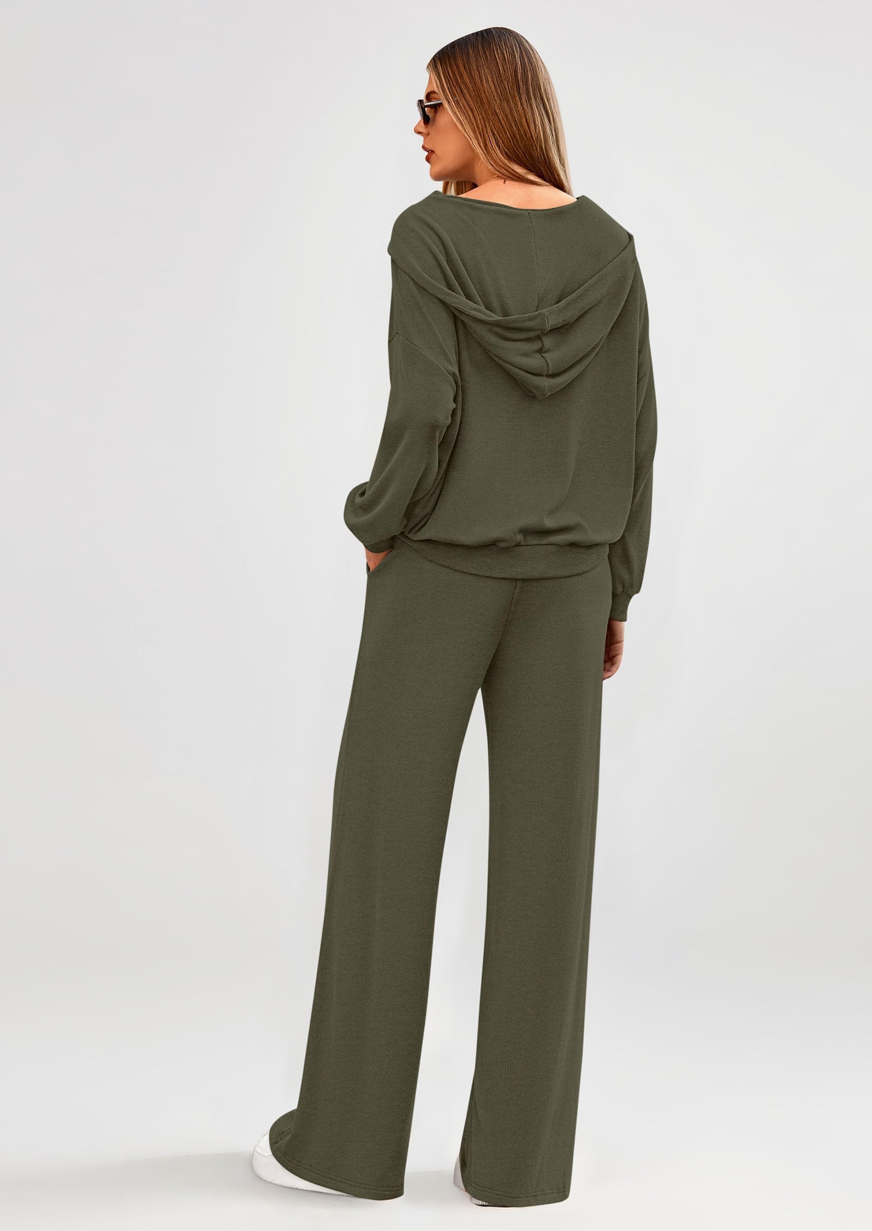 Women's 2 Piece Fall Lounge Sets Zip Up Hoodie Wide Leg Pants Tracksuit Matching Travel Outfits Clothes