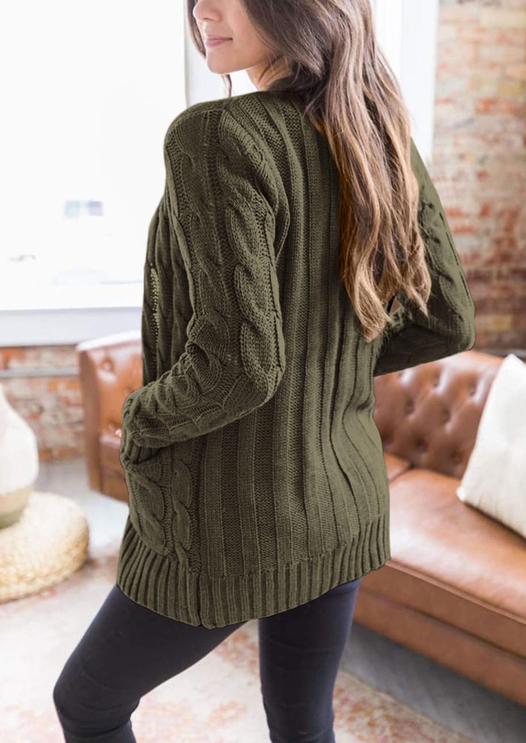 Women's Open Front Cardigan Sweaters Fall Fashion Button Down Cable Knit Chunky Winter Outerwear Coats