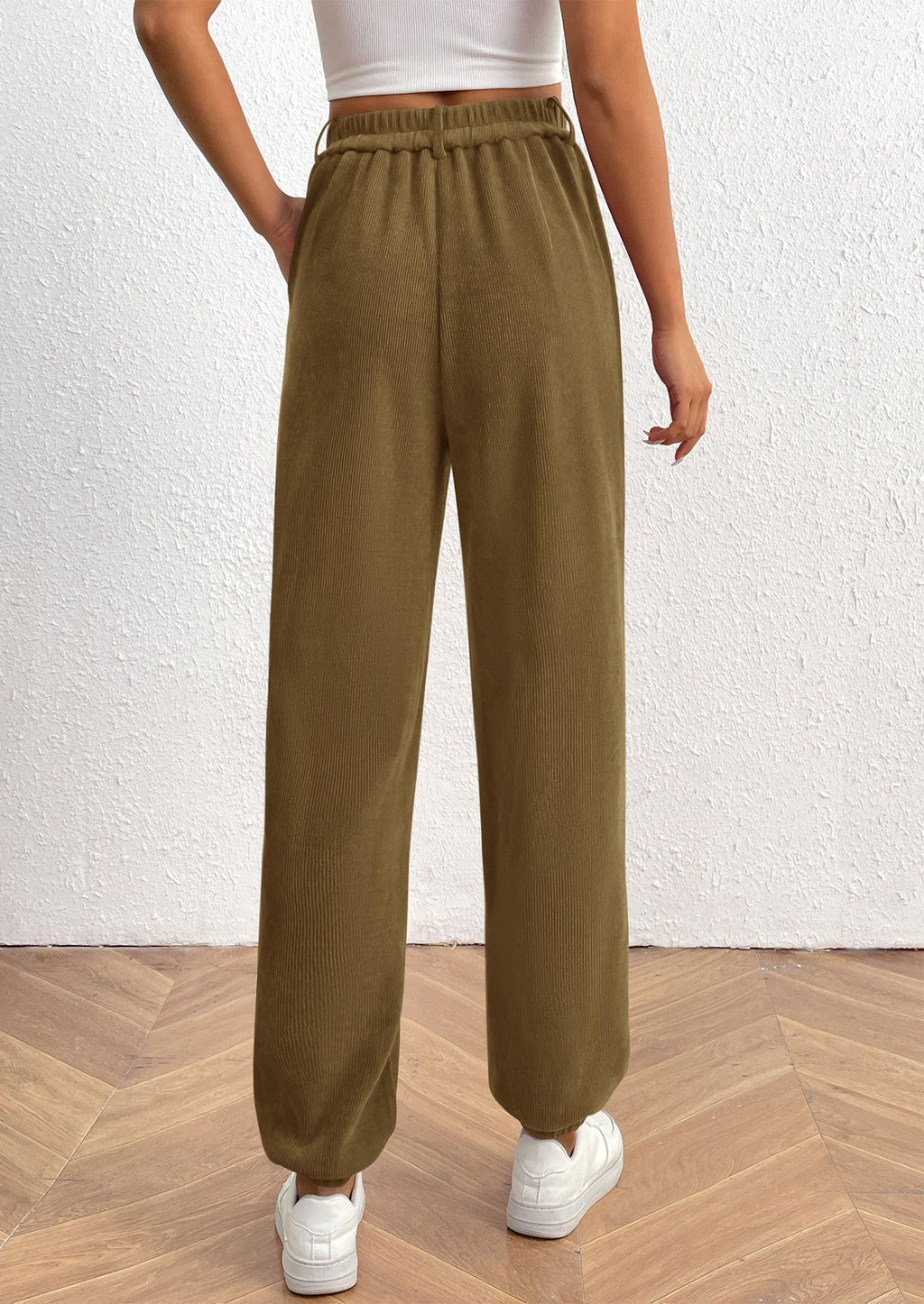Women's Pants Dressy Casual Fall Elastic High Waisted Work Office Corduroy Trouser Slacks with Pockets