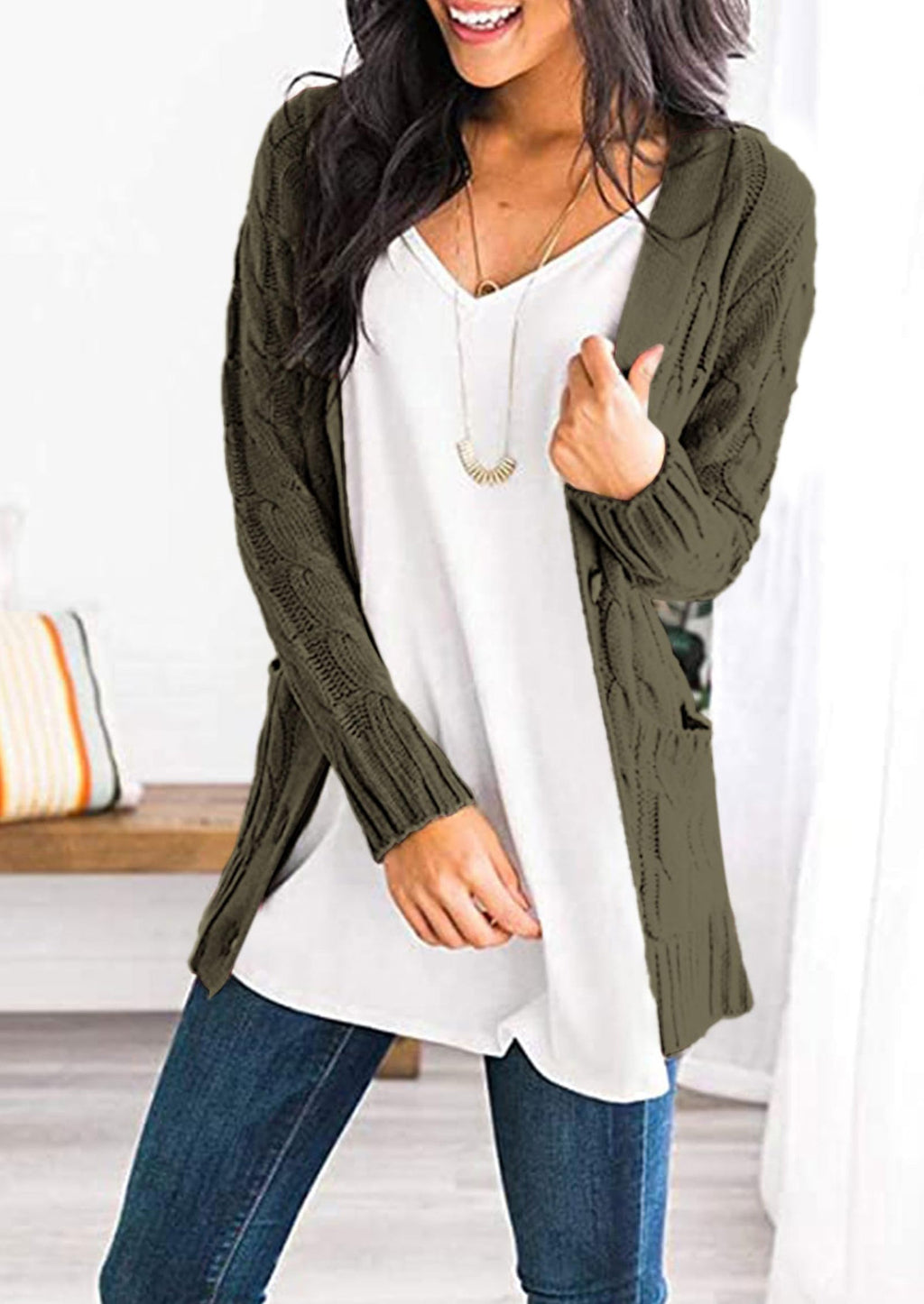 Women's Open Front Cardigan Sweaters Fall Fashion Button Down Cable Knit Chunky Winter Outerwear Coats
