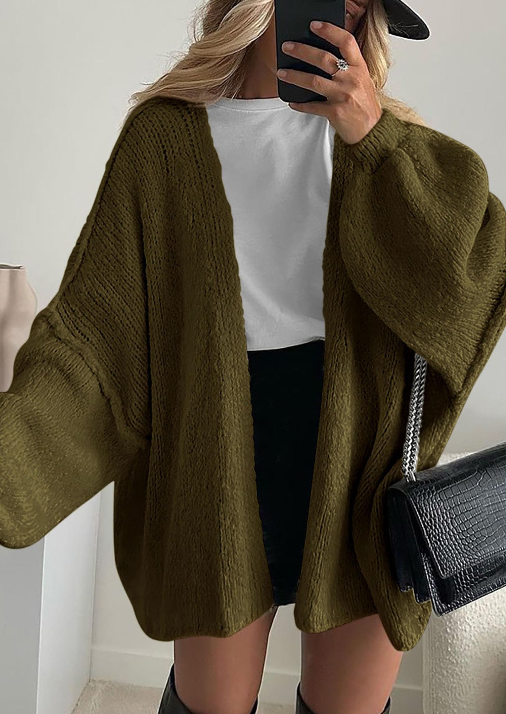 Womens Oversized Cardigan Sweaters Fall Long Lantern Sleeve Knit Open Front Lightweight Sweater
