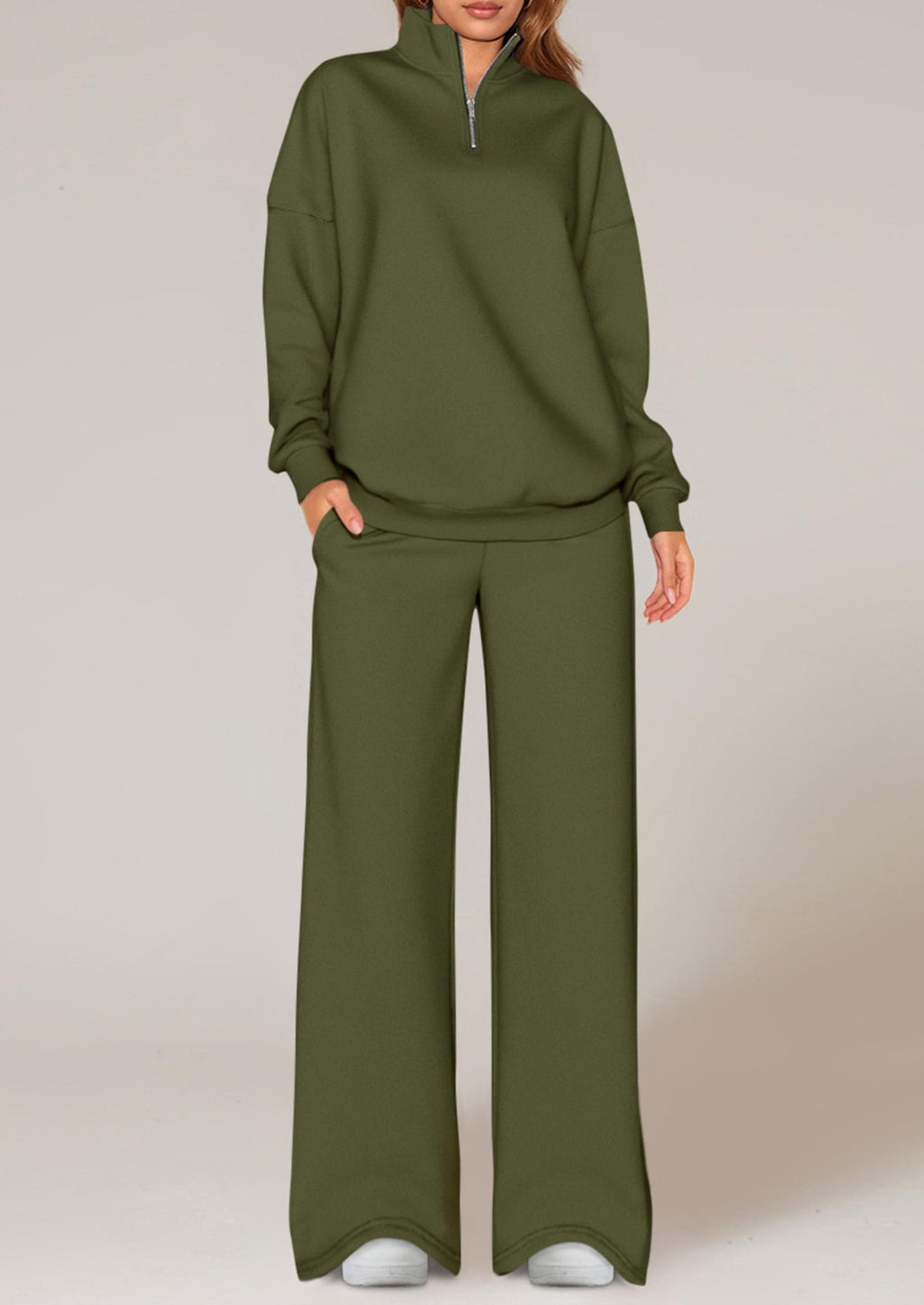 Womens Casual Two Piece Sets Fall Outfits Quarter Zip Sweatshirts Straight Leg Pants Sweatsuits Tracksuit