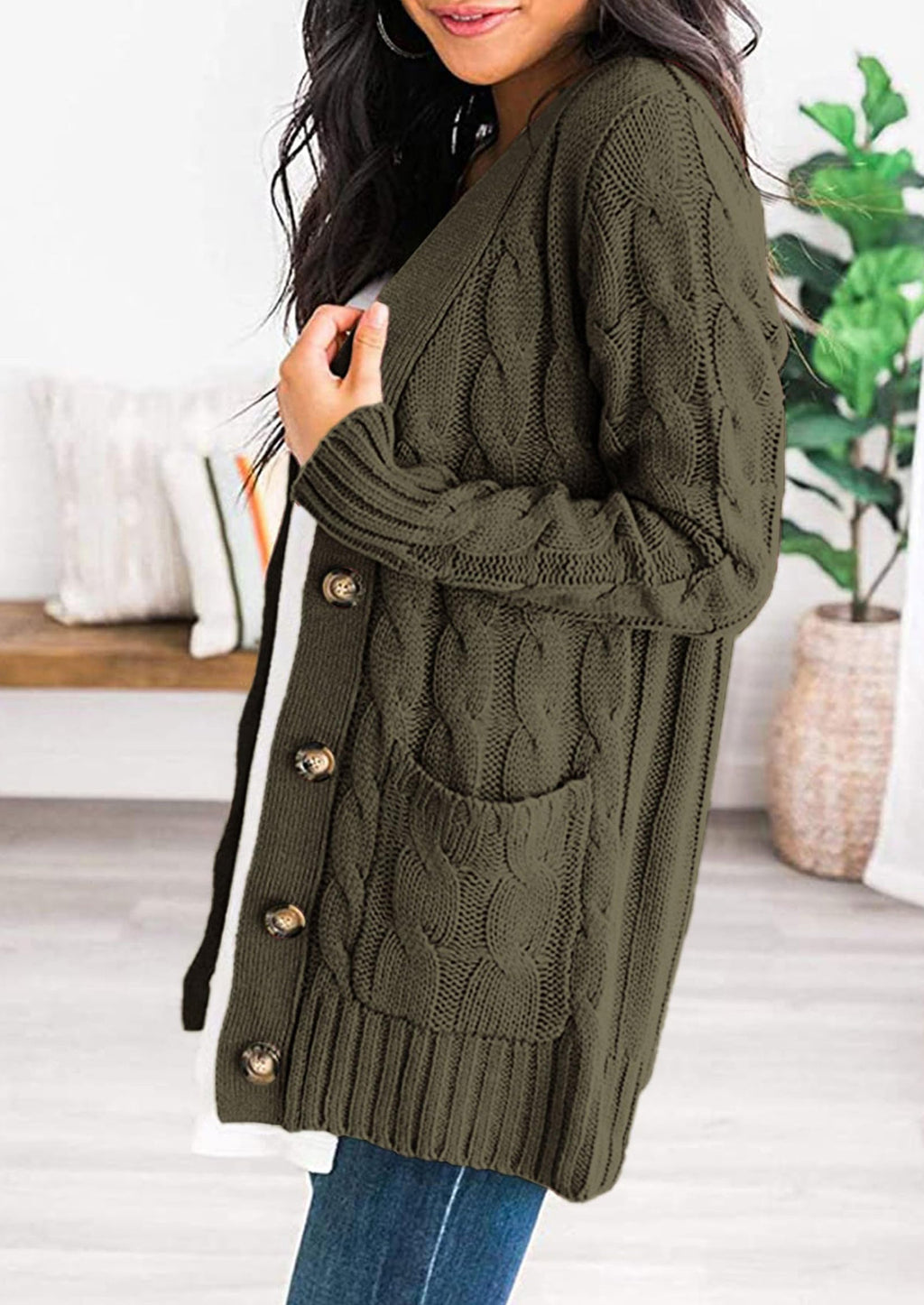 Women's Open Front Cardigan Sweaters Fall Fashion Button Down Cable Knit Chunky Winter Outerwear Coats