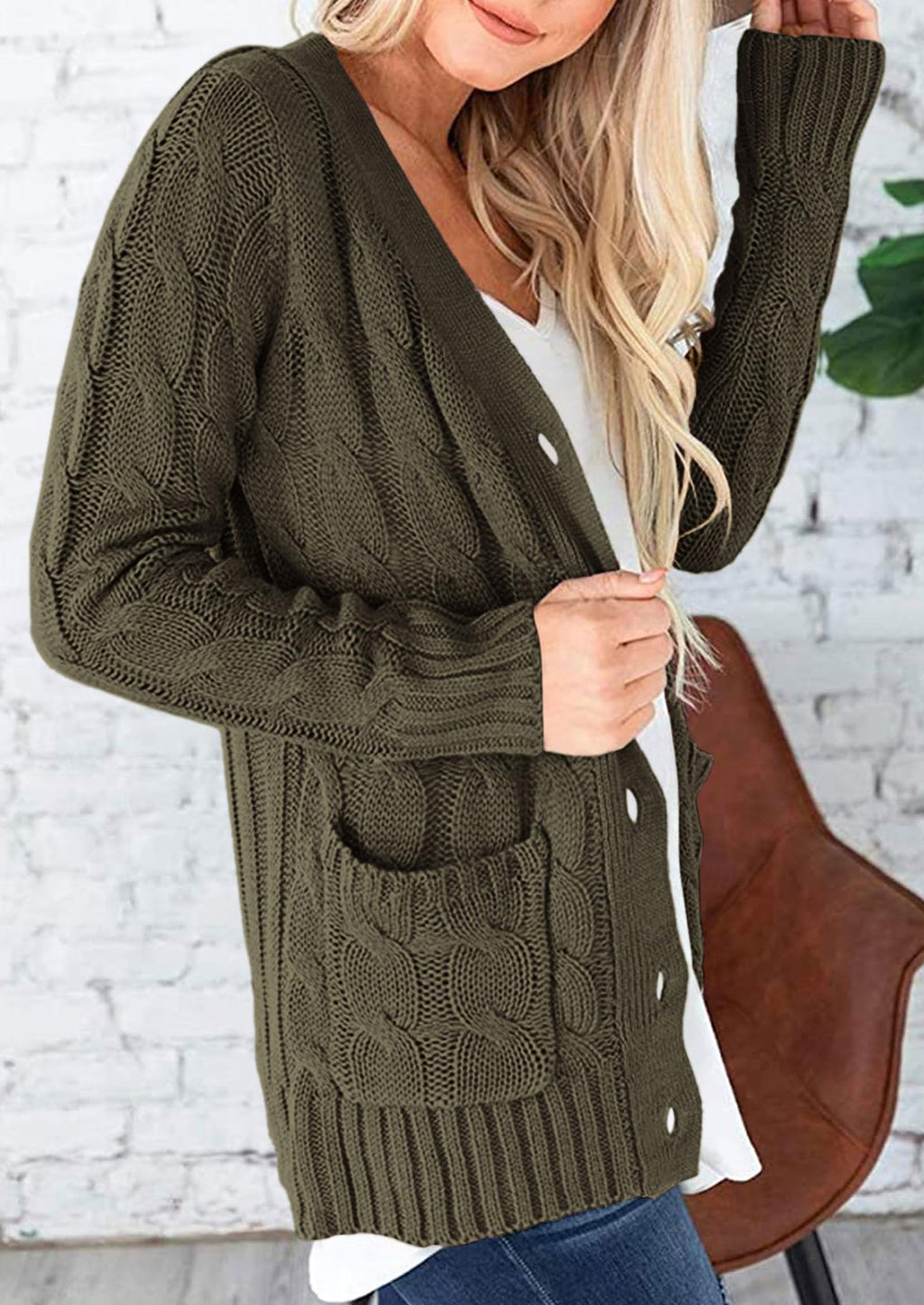 Women's Open Front Cardigan Sweaters Fall Fashion Button Down Cable Knit Chunky Winter Outerwear Coats