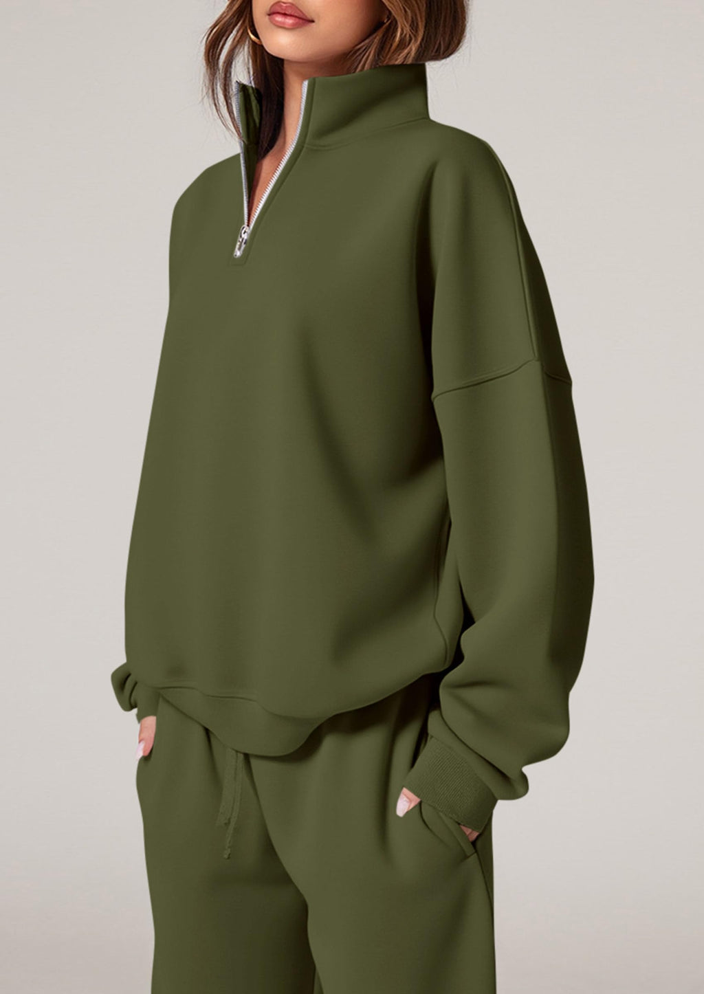 Womens Casual Two Piece Sets Fall Outfits Quarter Zip Sweatshirts Straight Leg Pants Sweatsuits Tracksuit