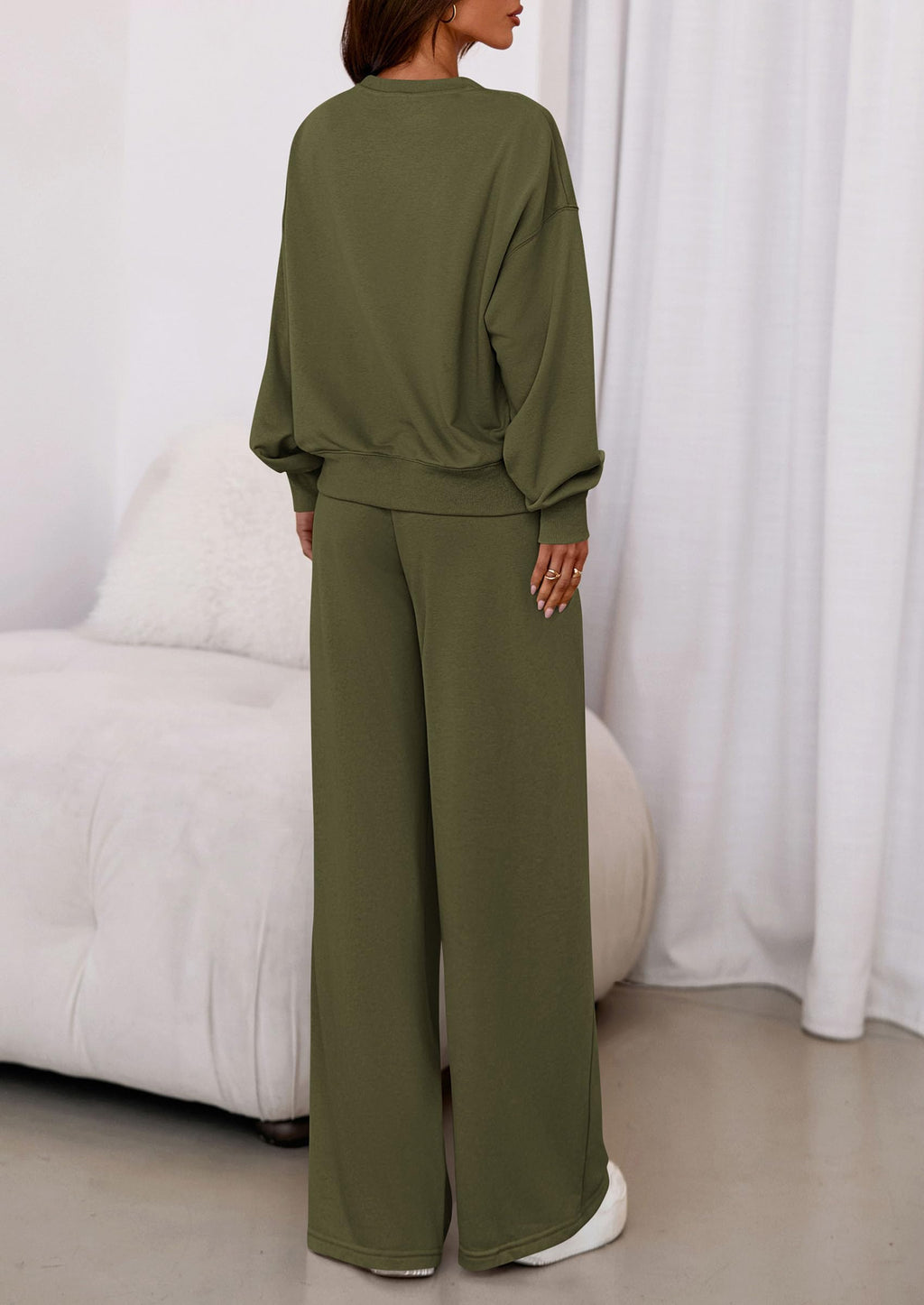 Womens 2 Piece Sets Long Sleeve Sweatshirt Wide Leg Pants Loose Matching Lounge Set Trendy Fall Outfits