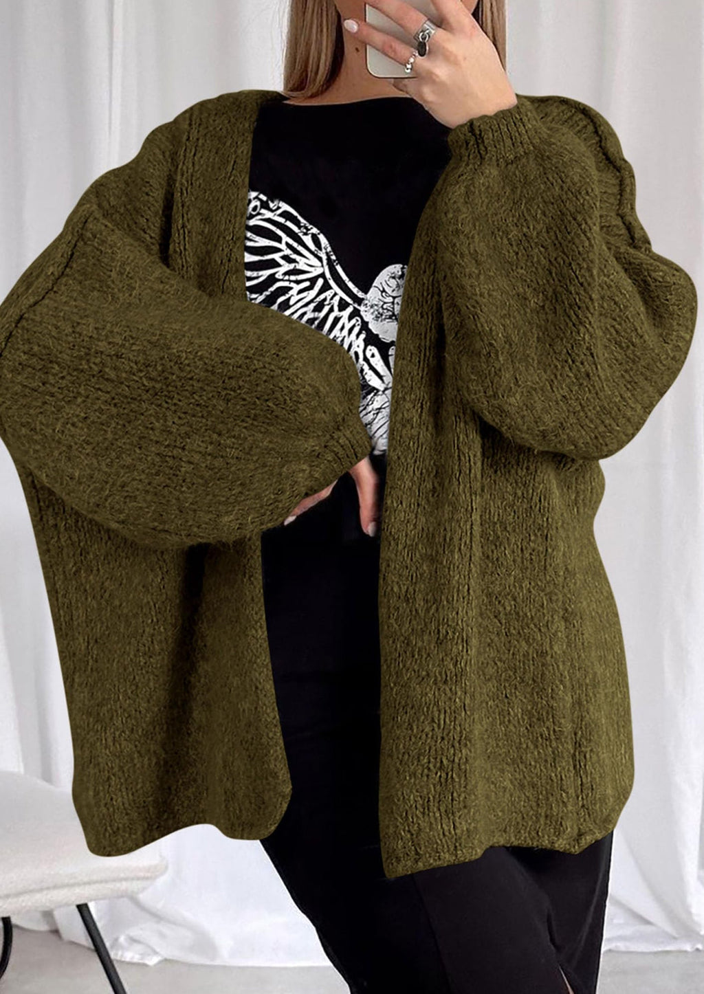 Womens Oversized Cardigan Sweaters Fall Long Lantern Sleeve Knit Open Front Lightweight Sweater