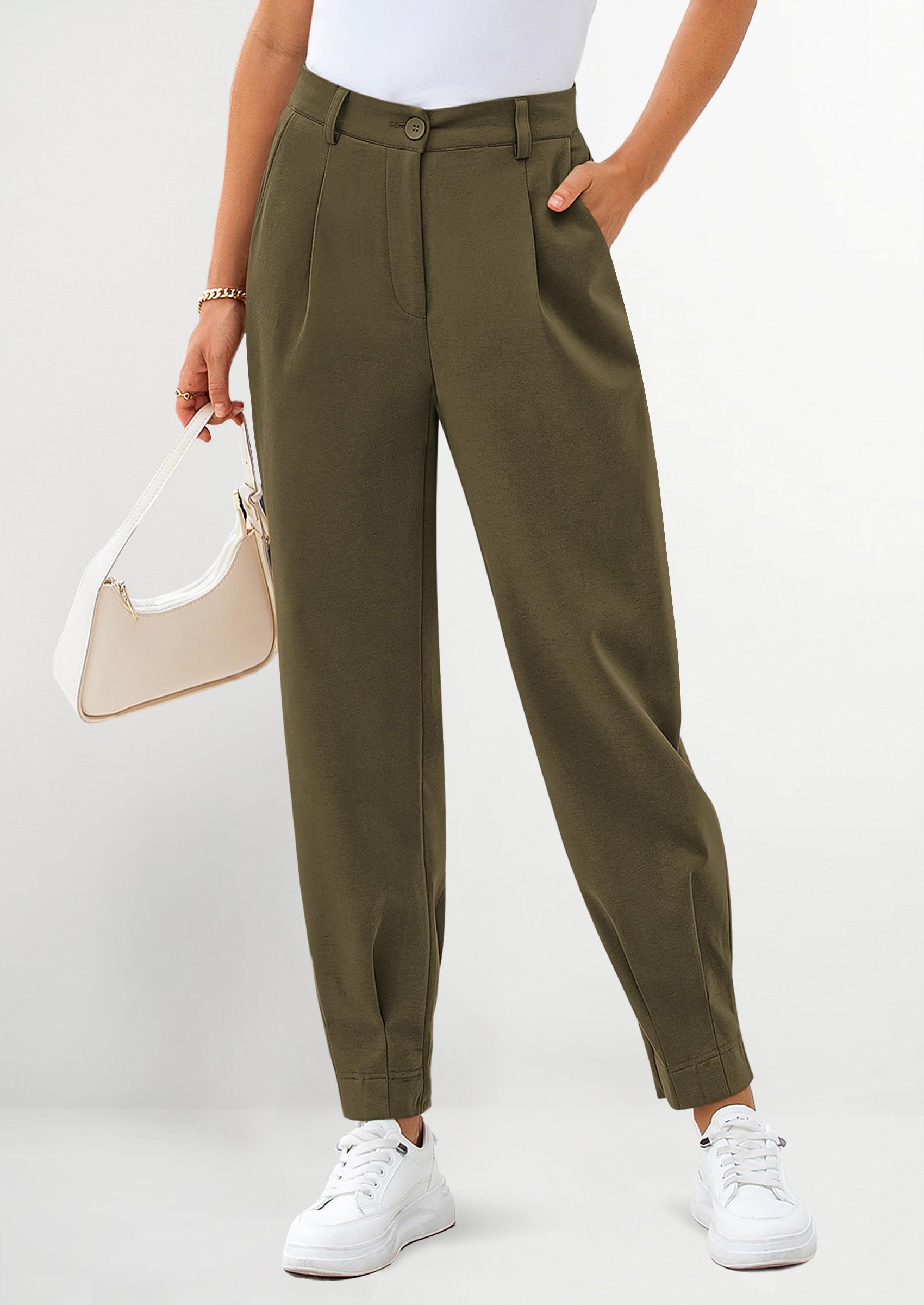 Womens Dress Pants Business Casual Trendy High Waisted Ankle Length Dressy Trousers Slacks Work Clothes