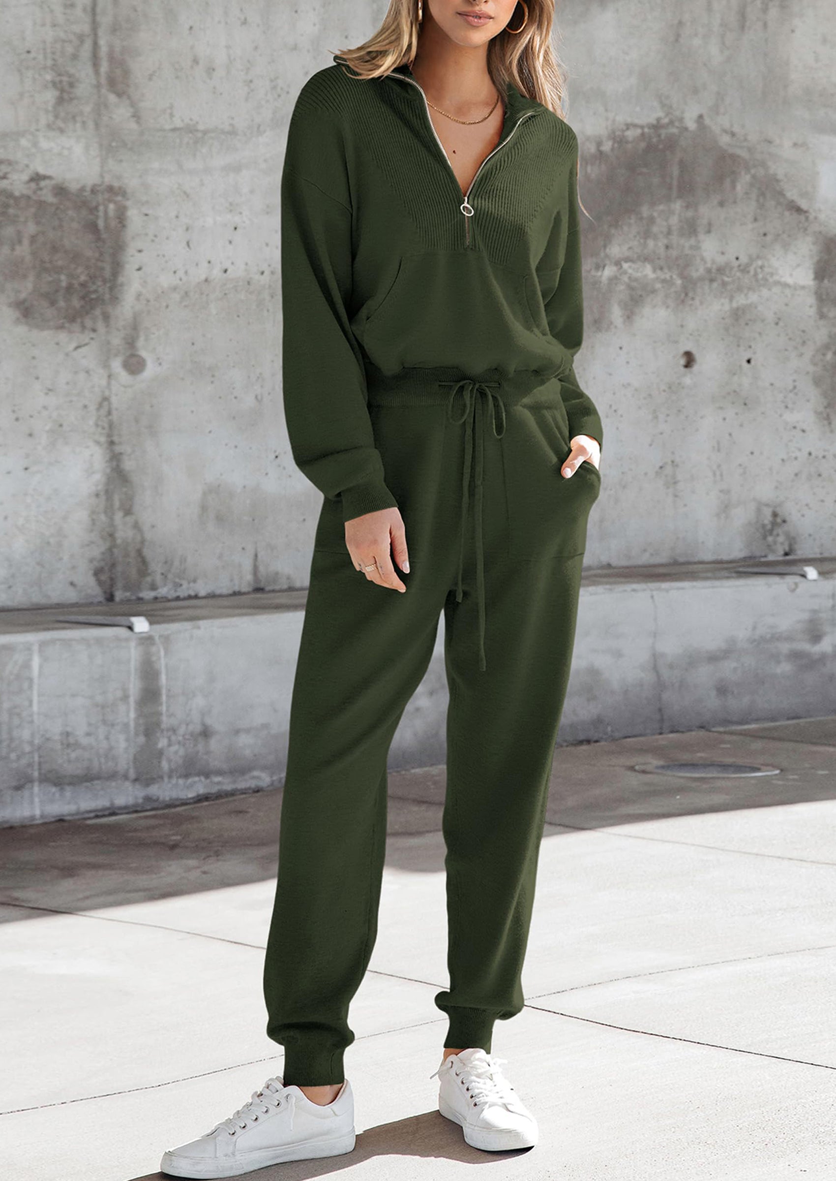 Women's 2 Piece Sweater Set Pullover Zip Up Sweatshirt Jogger Sweatpants Tracksuit Casual Outfit