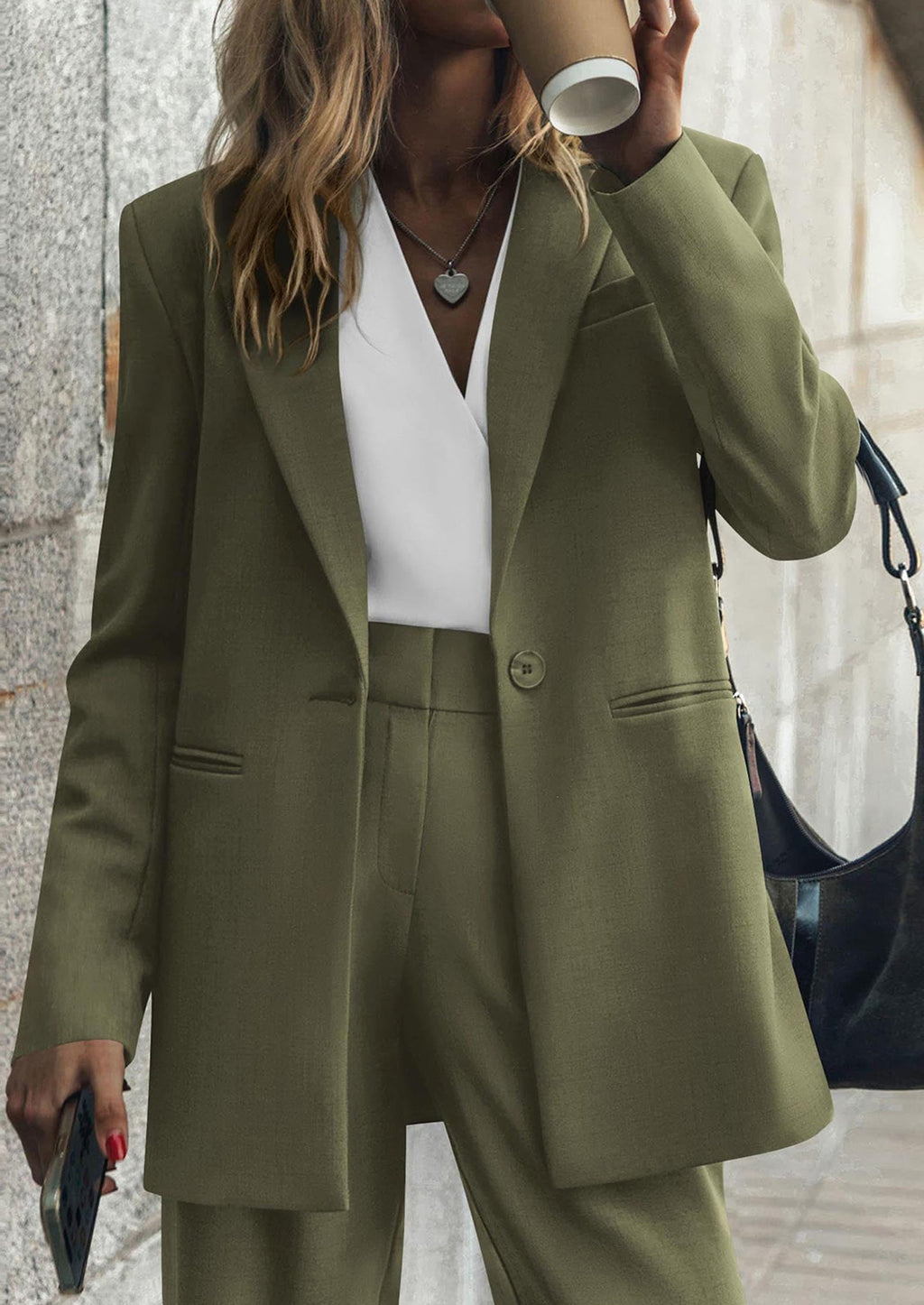 Women's Fall Two Piece Outfits Dressy Blazer Jacket and Wide Leg Pants Pockets Business Casual Office Suit Sets